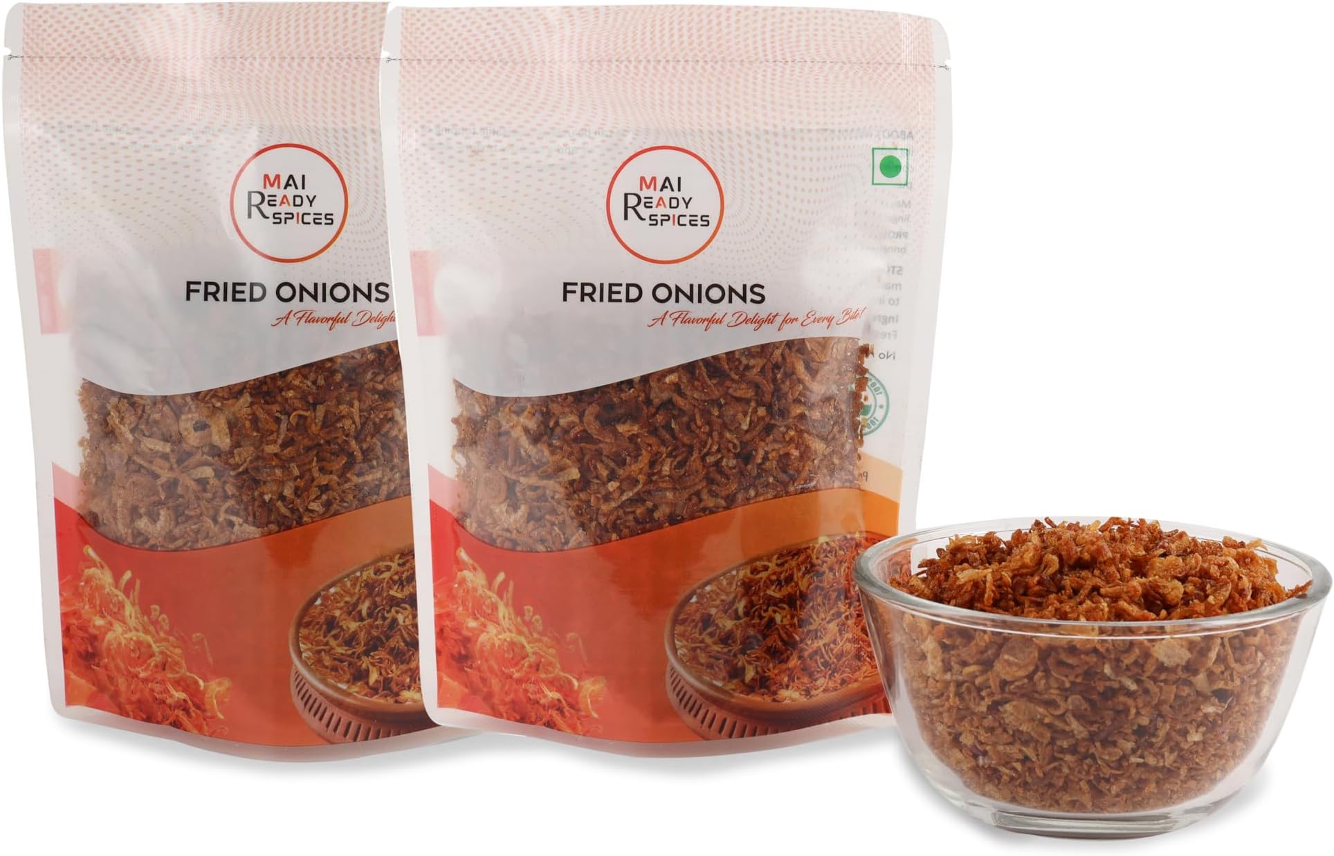 Mai Ready Spices Crispy Fried Onion 400 Grams- Pack Of 2 | Freshly Made | Crispy | Only Raw Onion And Sunflower Oil | Birista | Ready To Use Fried Onions ( Pyaaz ) for Biryani, Haleem And Other Indian Curries | No Added Corn Flour Or Starch |