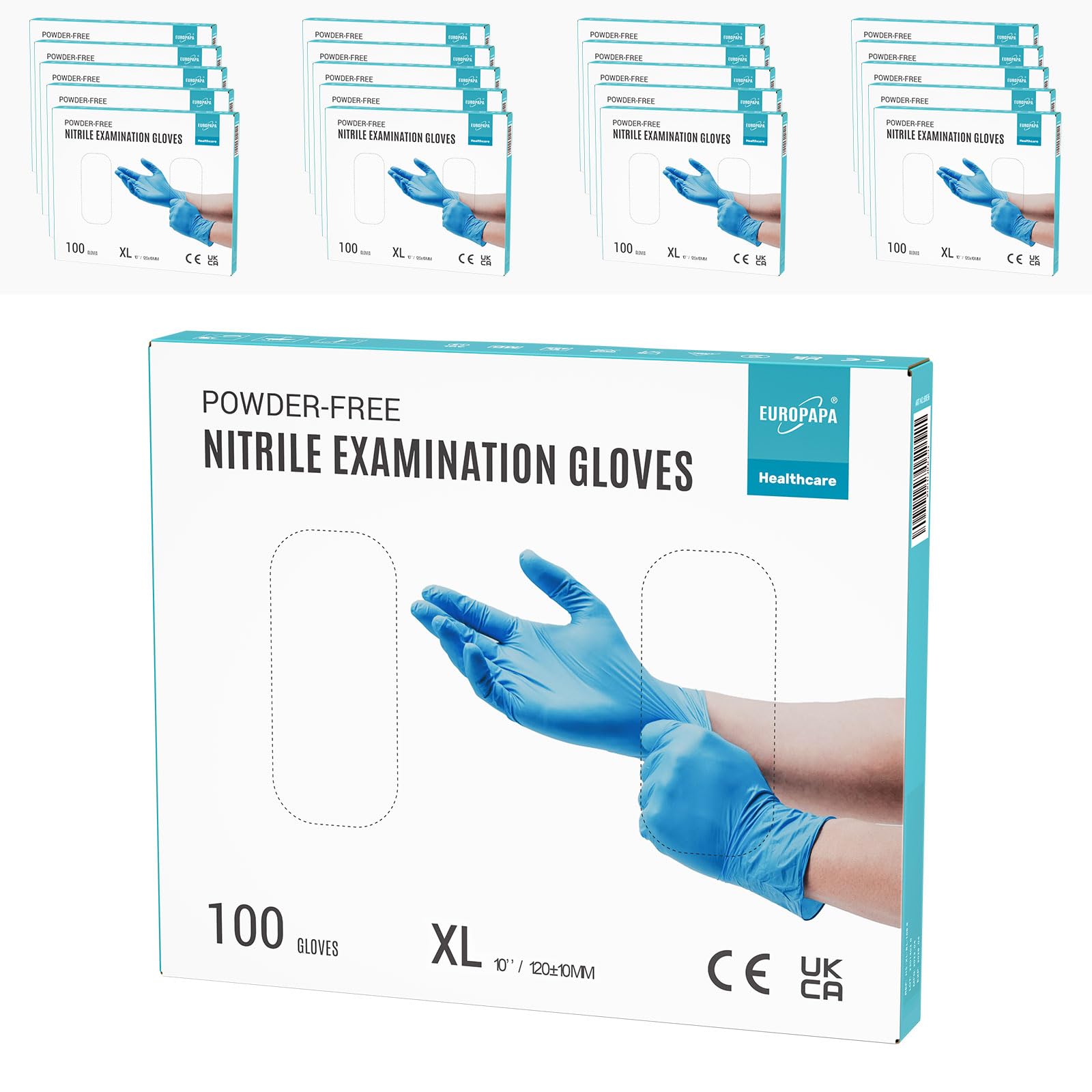 EUROPAPA® 2000 Stück (20x100) Nitrilhandschuhe Box Einweghandschuhe, Einmalhandschuhe, Untersuchungshandschuhe, puderfrei, ohne Latex, unsteril, latexfrei, disposible gloves (XL, Blau)