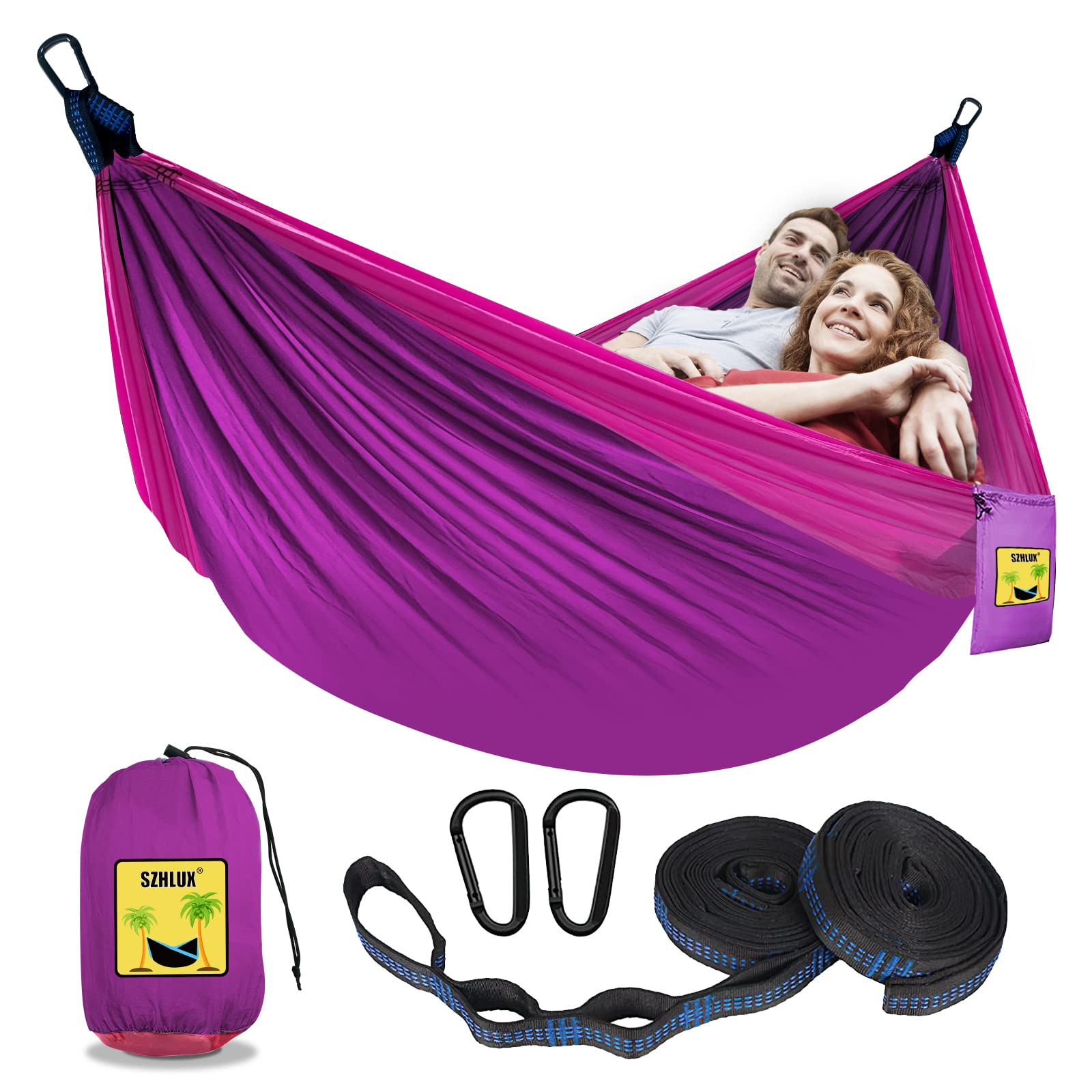SZHLUXCamping Hammock Double Portable Hammocks Camping Accessories and Camping Gear,Great for Hiking,Outdoor,Beach,Camping, Purple & Pink, Large