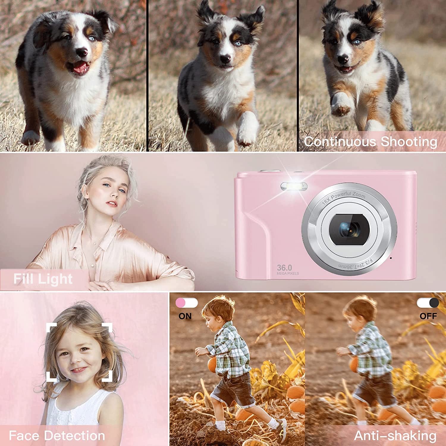 Aparat cyfrowy, aparat fotograficzny HD 1080P, 2,4-calowy kompaktowy aparat LCD z 16-krotnym zoomem cyfrowym, wydajne aparaty fotograficzne, przenośna mini kamera dla dorosłych, początkujących