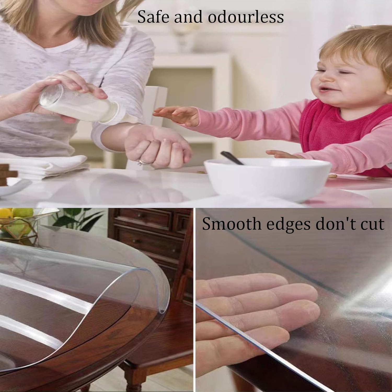 Clear Table Cover Protector Round Floor Mat Pvc Vinyl Bar Dining Tabletop Furniture Pad Wipeable Easy To Clean Tablecloth Thicken 1.5mm For Coffee,glass,dining Room Tabl(Size:90cm/35..4in,Color:Clear)