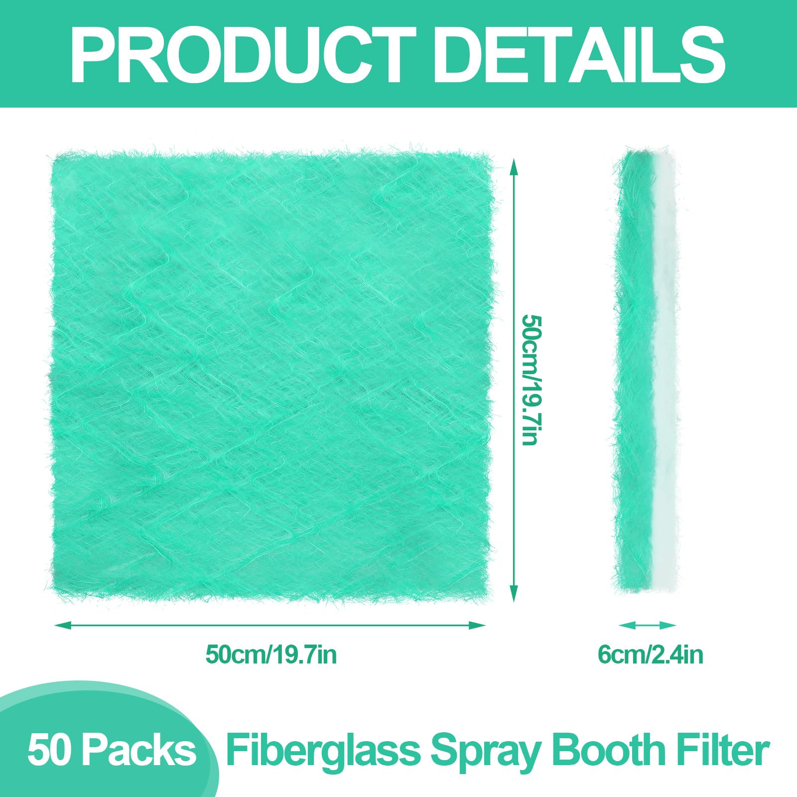 Motipuns Paquete de 50 filtros de escape para cabina de pintura, filtros de cabina de pintura en aerosol de fibra de vidrio, filtro de cabina de pulverización de aerógrafo resistente para cabina de