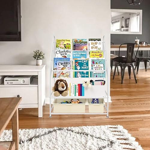 Miniatura 8 de aboxoo Estantería de Metal para Niños Independiente para Habitación de Niños de 25 Pulgadas Estantería Blanca para Niños Pequeños Organizador de