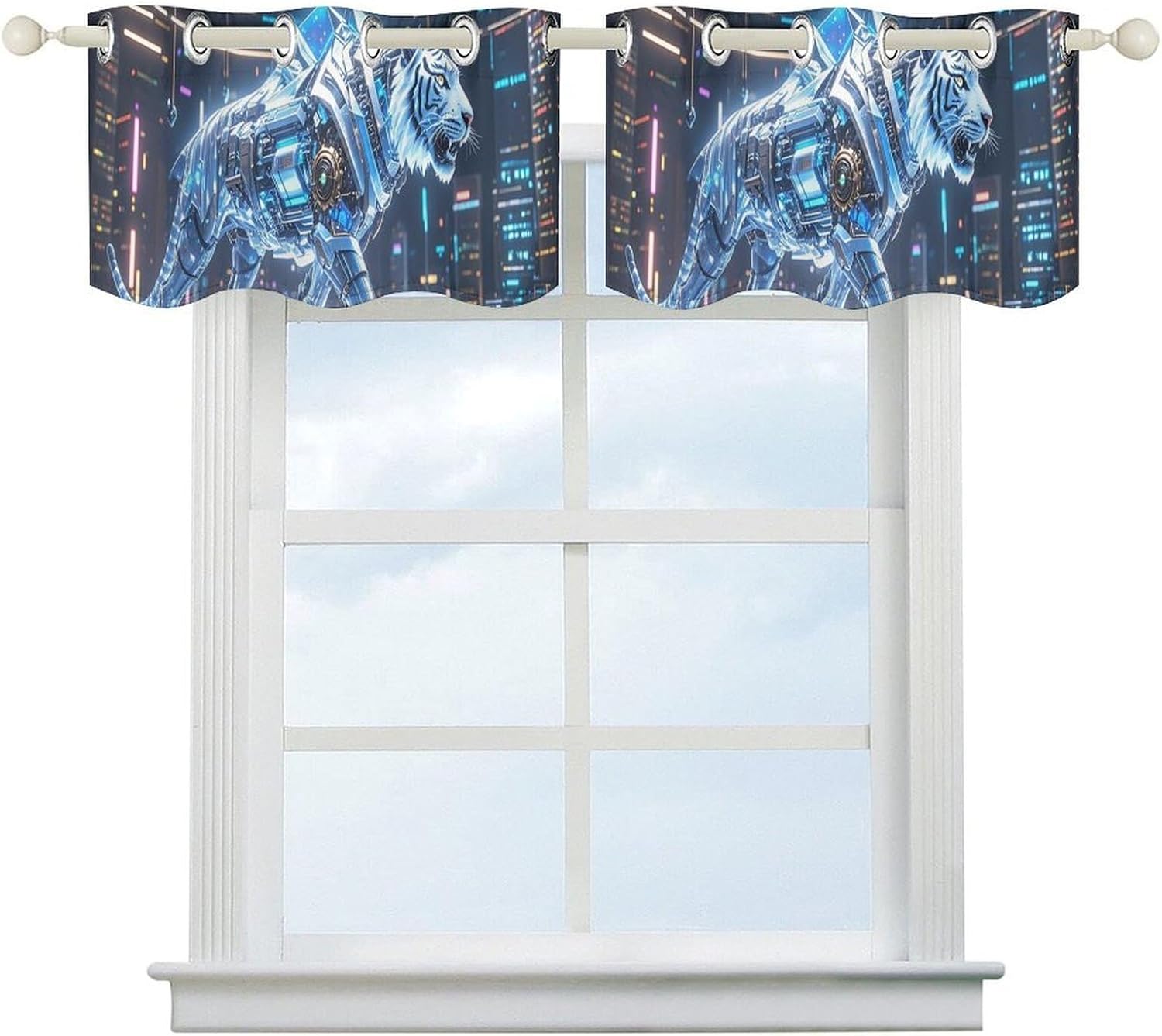 Mechanical Tiger Valance for Windows, 2 Pack Kitchen Curtains Modern Home Decor, Soft Blackout Window Curtains for Living Room & Bedroom, 18 X 52 Inch