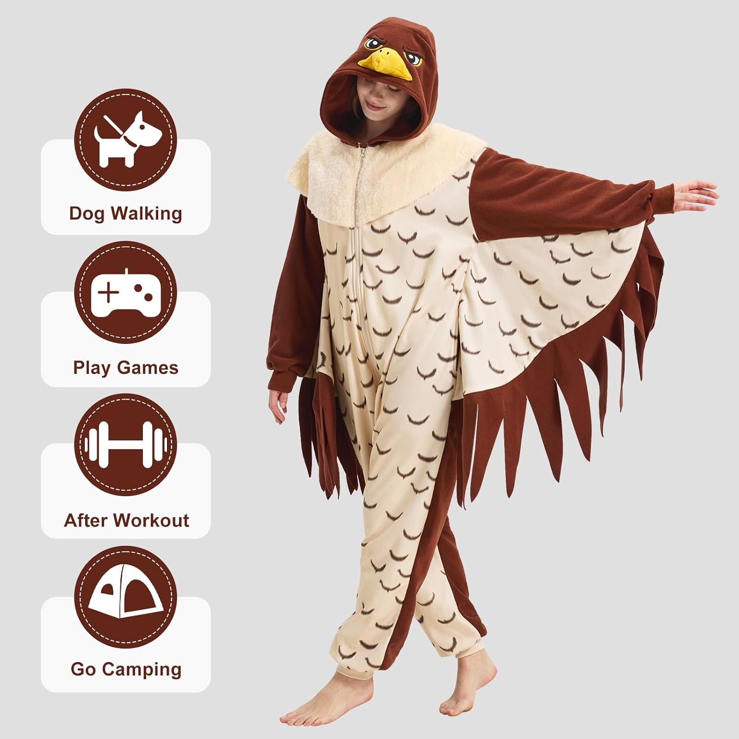Adult Peregrine Falcon Onesie Pajamas, Halloween Cosplay Bird Costume Hawk Animal One-Piece for Women Men