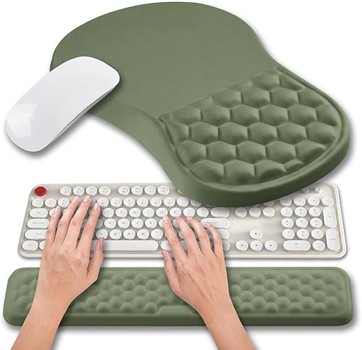 Hokafenle 2 in 1 Ergonomic Mouse Pad Wrist Support & Wrist Rest for Computer Keyboard Set, with Relieve Carpal Tunnel Pain Massage Bulge and Full Memory Gel Design (2In1 Set, Dark Green) - Hk007-dark Green