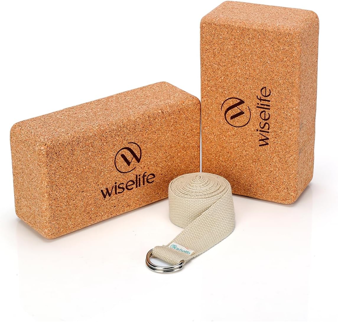 - Cork Yoga Block Combo | Extra Large Size, High-Density Premium Cork | Non-Slip, Odor-Resistant, Soft Surface for Balance, Support & Performance | Includes Yoga Block & Belt Set