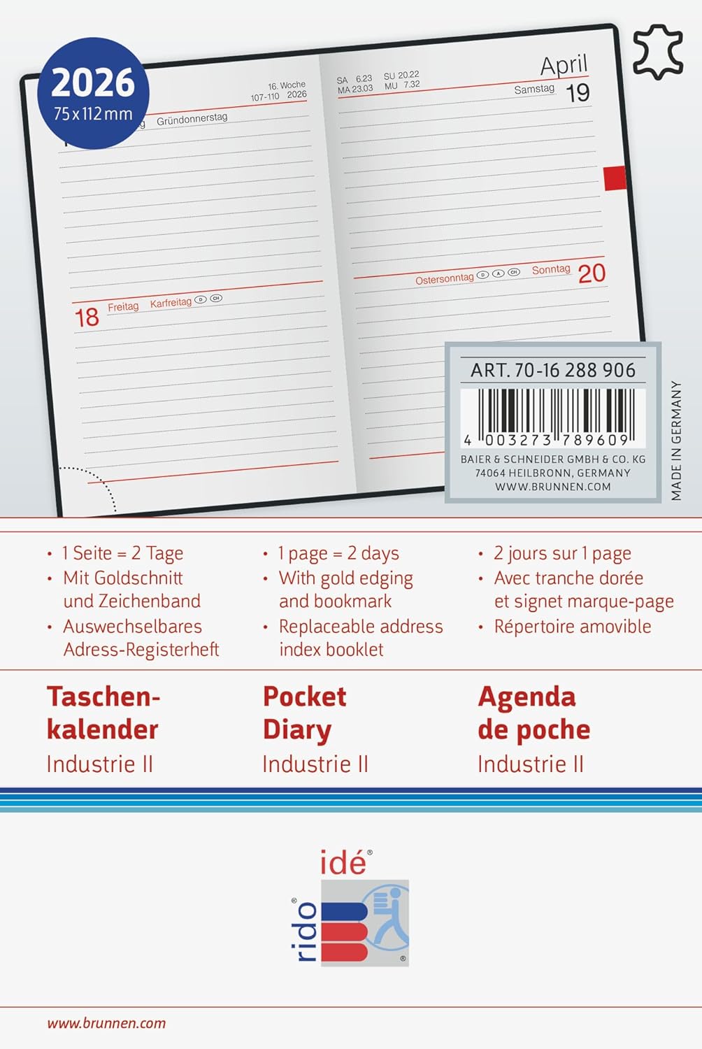 rido/idé Pocket Diary Model Industrie II '26 | A7, Leather, Black