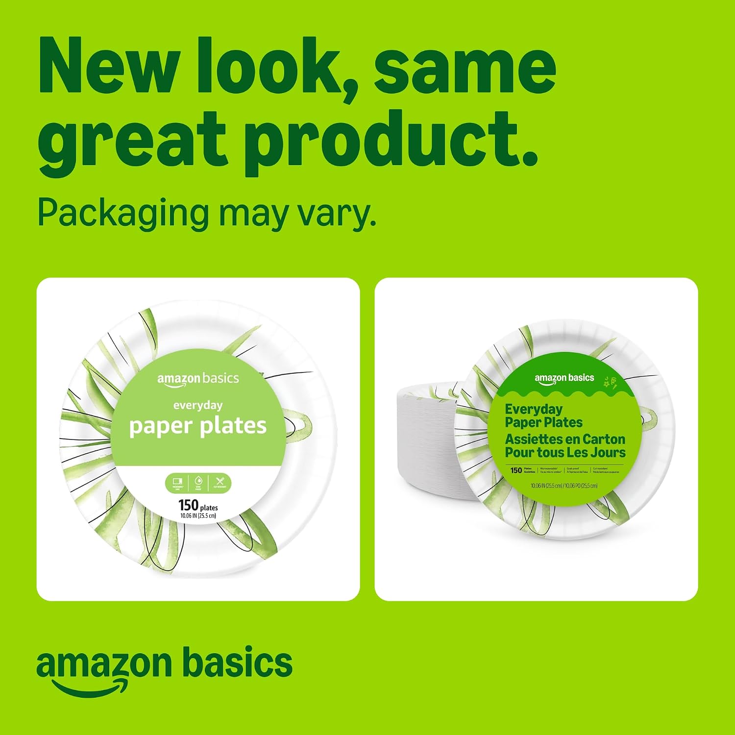 Amazon Basics Everyday Paper Plates, 10 Inch, Disposable, 150 Count, Packaging May Vary