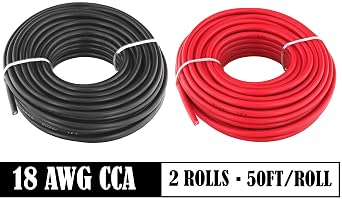 GS Power 100ft CCA 18 Gauge Wire Automotive, 50ft Spool-Red/Black, 18 AWG 12v, Speaker Electrical Wire Low Voltage Primary for Car Stereo Audio Trailer Harness Hookup Wiring LED Light DIY