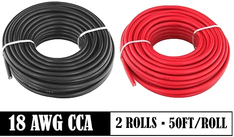 GS Power 100ft CCA 18 Gauge Wire Automotive, 50ft Spool-Red/Black, 18 AWG 12v, Speaker Electrical Wire Low Voltage Primary for Car Stereo Audio Trailer Harness Hookup Wiring LED Light DIY