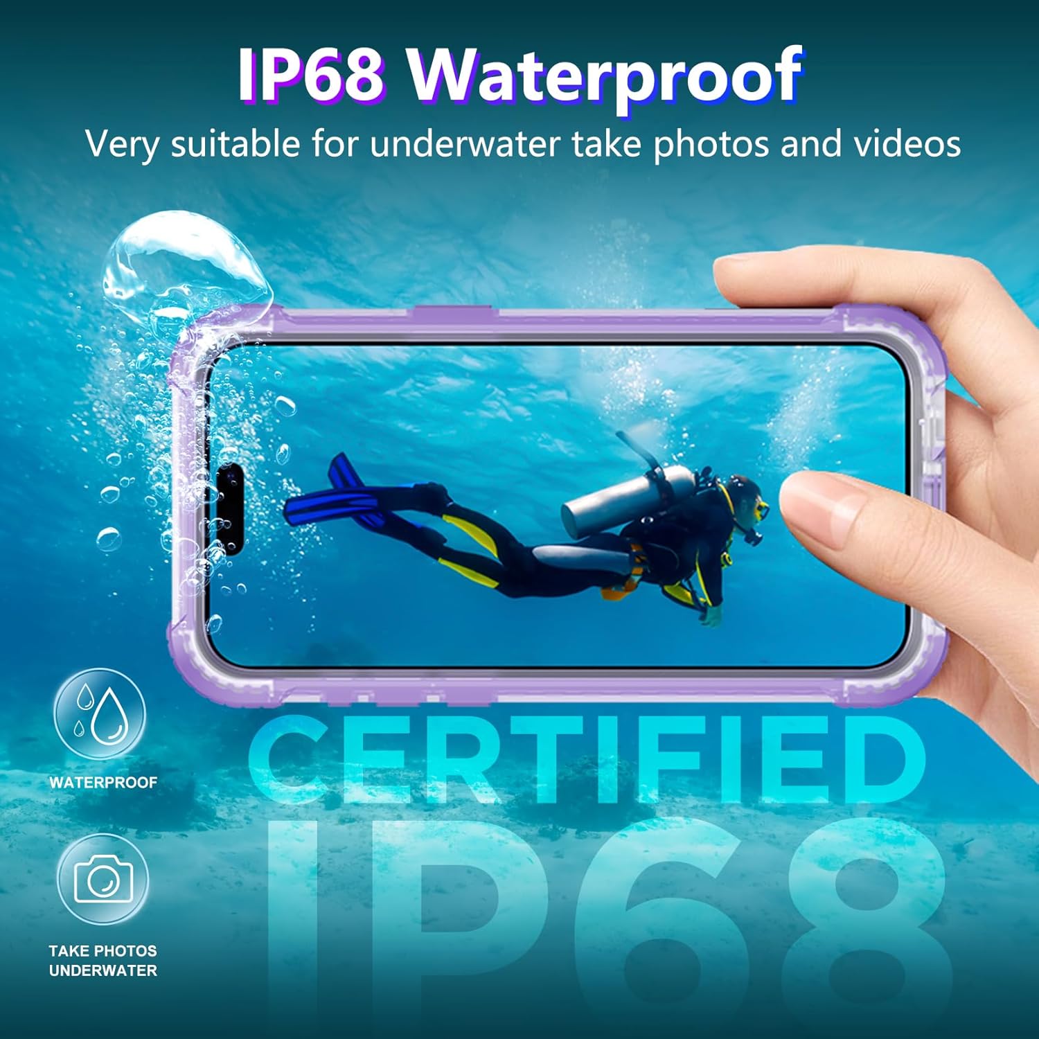Magnetic for iPhone 15 Pro Case Waterproof,[Built-in Screen & Camera Protector][Full Body Shockproof][IP68 Underwater][Dustproof] Shockproof Phone Case for iPhone 15 Pro 6.1"-Purple