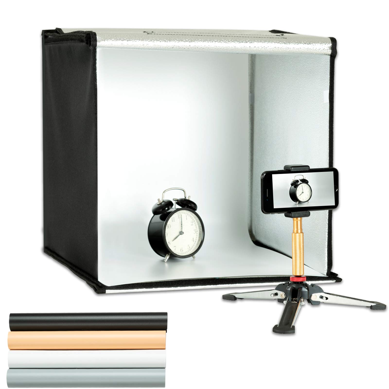 Photo Light Box 16"x16"/40x40cm Photography Shooting Tent Portable Table Top Folding LED Light Tent Kit with 4 Color Background, Adjustable Brightness