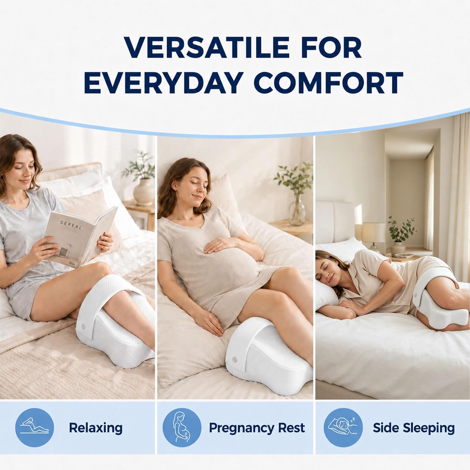 Knee Pillow for Side Sleepers, Memory Foam Leg Pillow for Hip Support | Pillow Between Legs for Side Sleeping, Slow-Rebound Foam, Adjustable Strap, Breathable Washable Cover