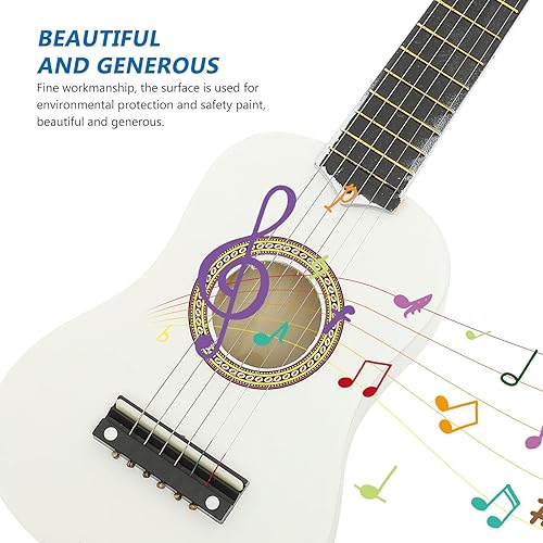Miniatura 6 de Guitarra para niños de 21 pulgadas, mini acústica, instrumento musical de viaje, madera para niños principiantes (blanco)
