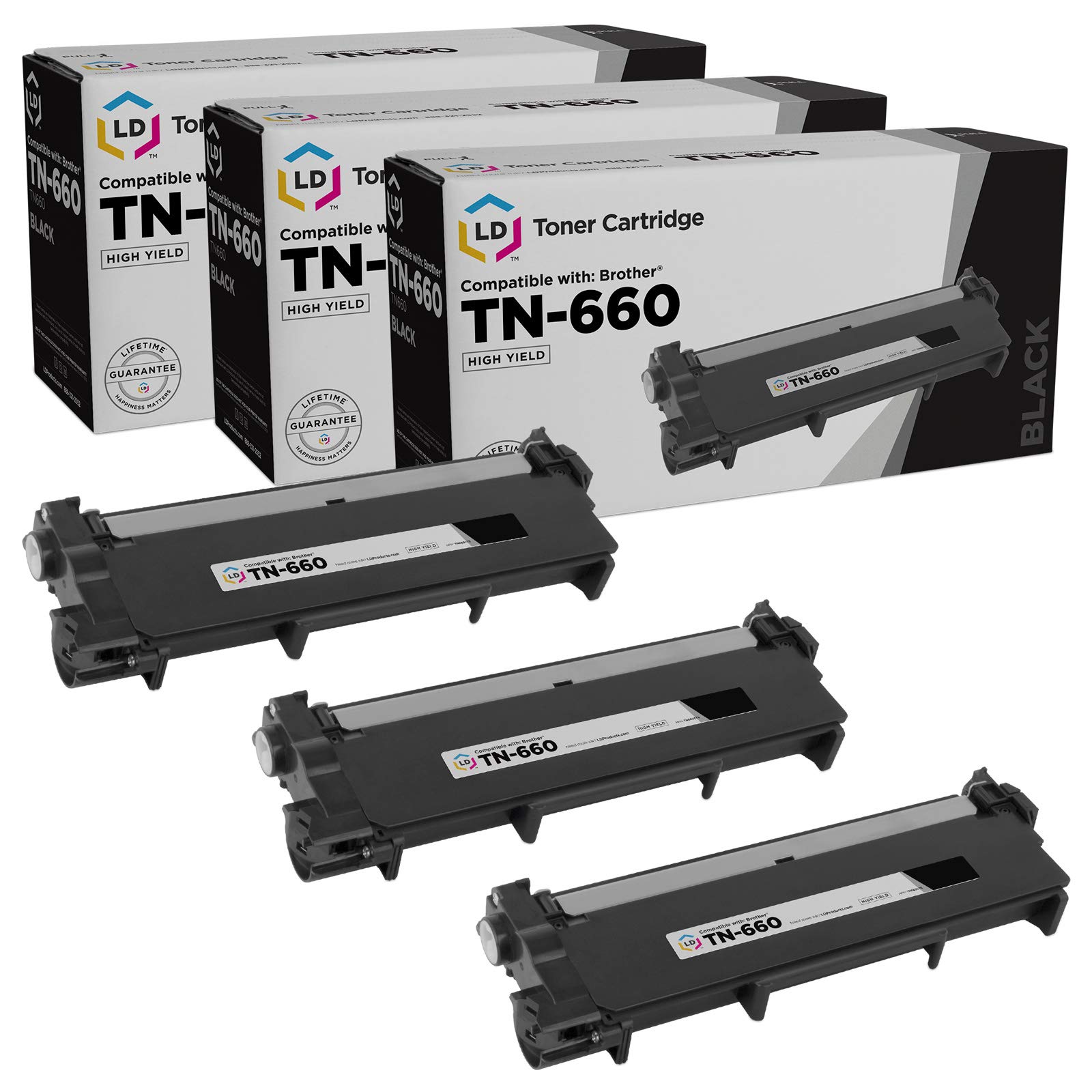 LDProducts Compatible Toner Cartridge Replacement for Brother TN660 TN-660 TN 660 TN630 High Yield use in HL-L2380DW HL-L2300D DCP-L2540DW L2540DW MFC-L2700DW MFC-L2685DW MFCL2700DW (Black, 3-Pack)