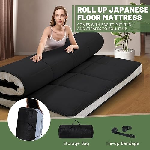 Miniatura 4 de Colchón japonés de suelo futón, cubrecolchón plegable grueso de tatami, colchón enrollable, tapete plegable para dormir, tumbona transpirable,