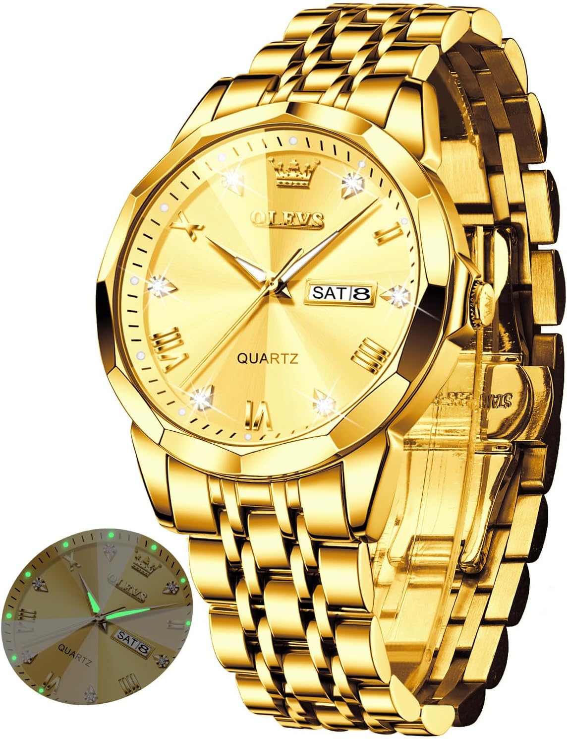 Watch for Men Women Large Face Unisex Diamond Luxury Dress Analog Quartz Stainless Steel Waterproof Luminous Date Business Casual Wrist Watch