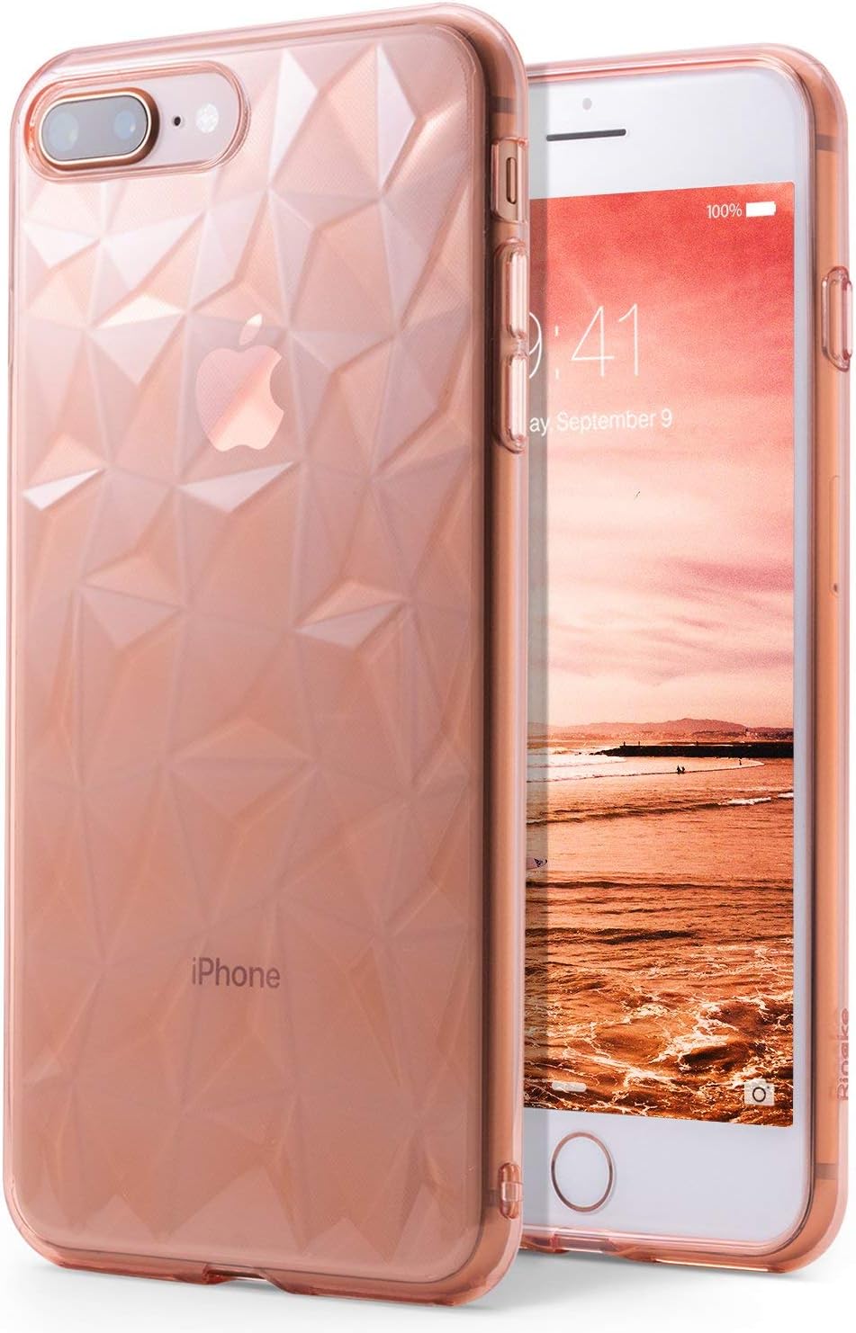 Ringke Air Prism Compatible with iPhone 7 Plus, iPhone 8 Plus Phone Case 3D Contemporary Design Slim Geometric Stylish Pattern Flexible Protective TPU Drop Resistant Cover - Rose Gold Crystal