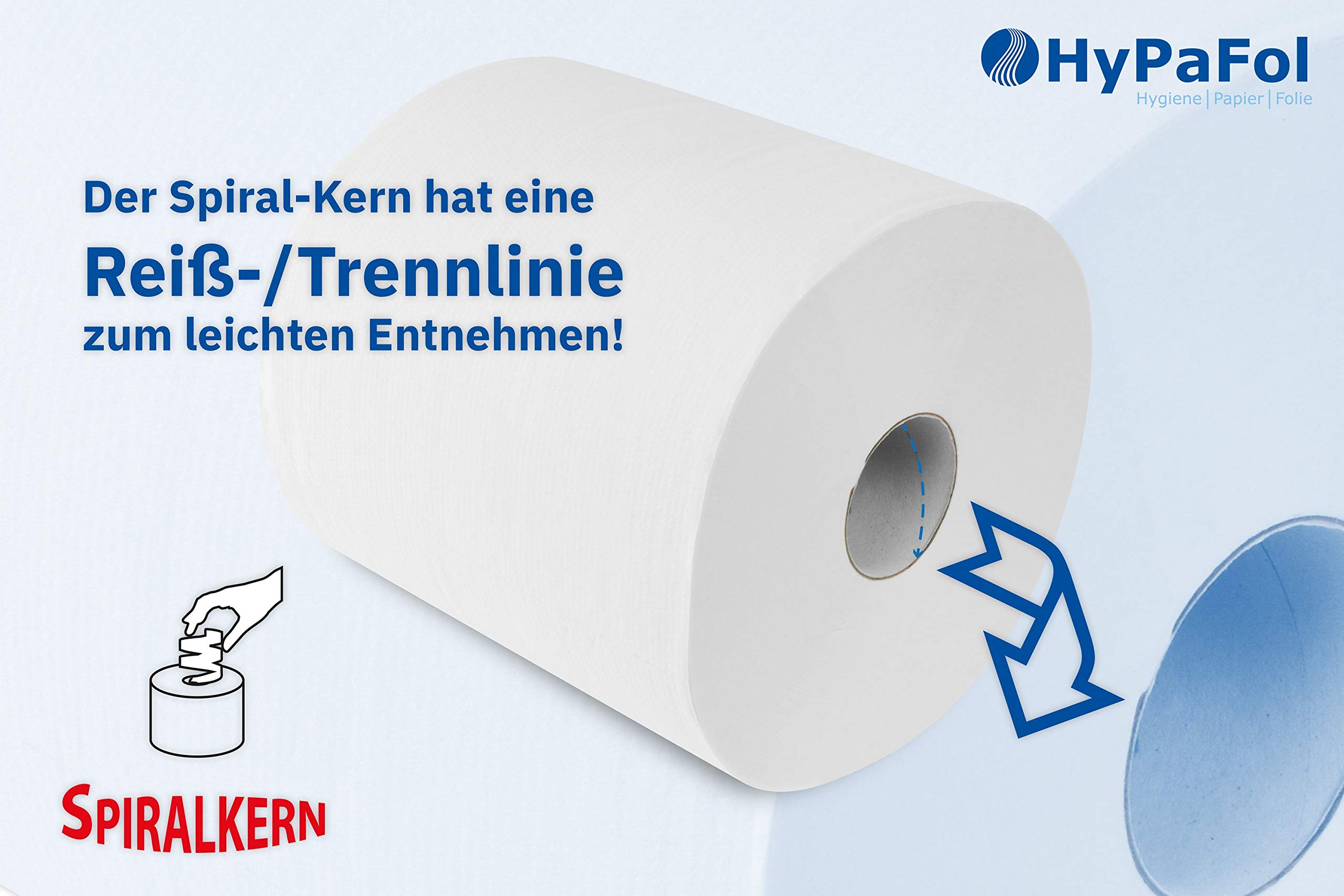 Hypafol Handtuch-Papierspender Set | Papierhandtuchrollen-Spender mit Innenabzug (Centerfeed) | modernes Design, weiß | Sichtfenster zur Verbrauchskontrolle | inkl. 6 Rollen Handtuchpapier