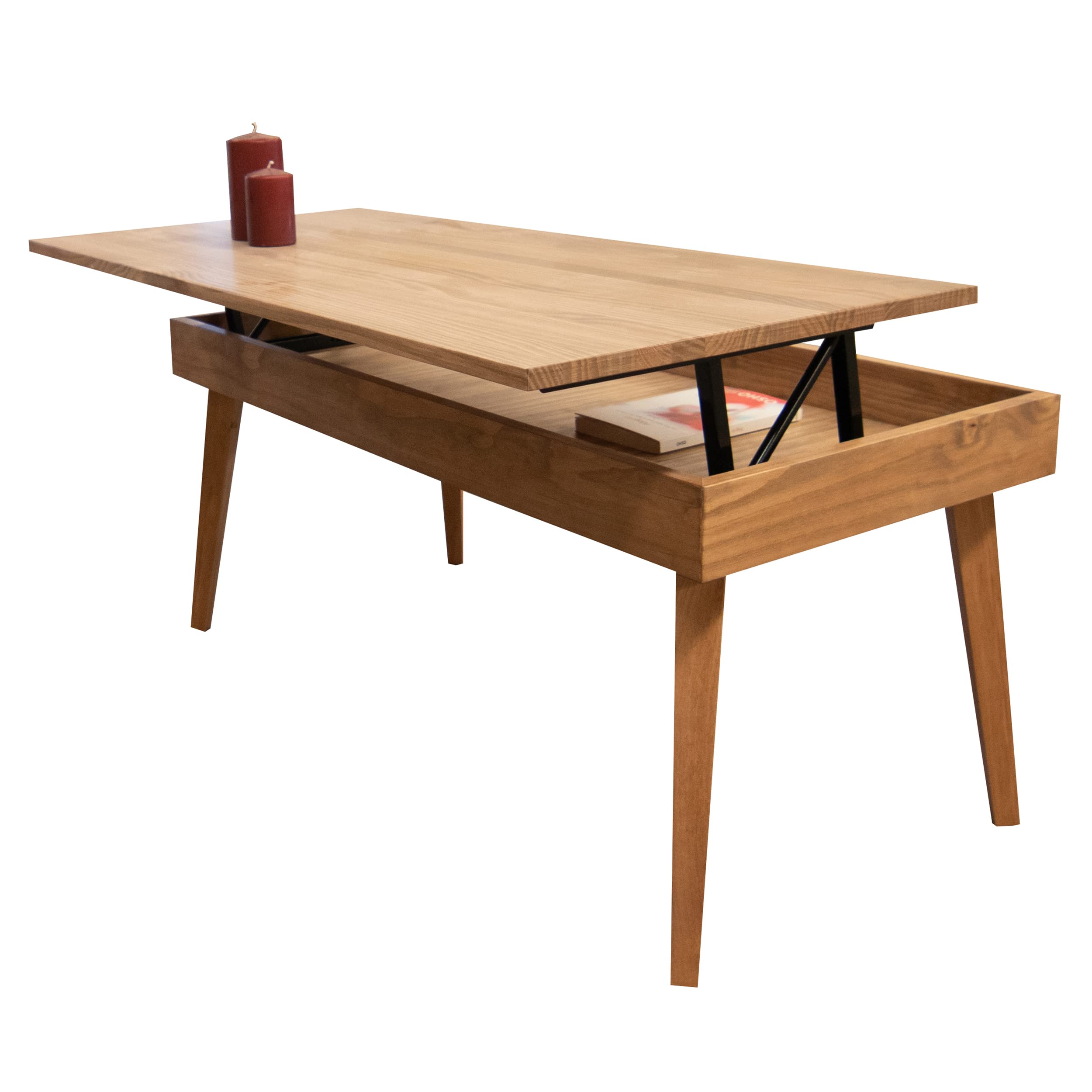 LoMasCasa - Mesa de Centro Elevable con Cajón Modelo Karol de Estilo Vintage con Acabado Madera Fabricada en Madera Natural Maciza de Pino con Medidas: 100 x 50 x 47 cm
