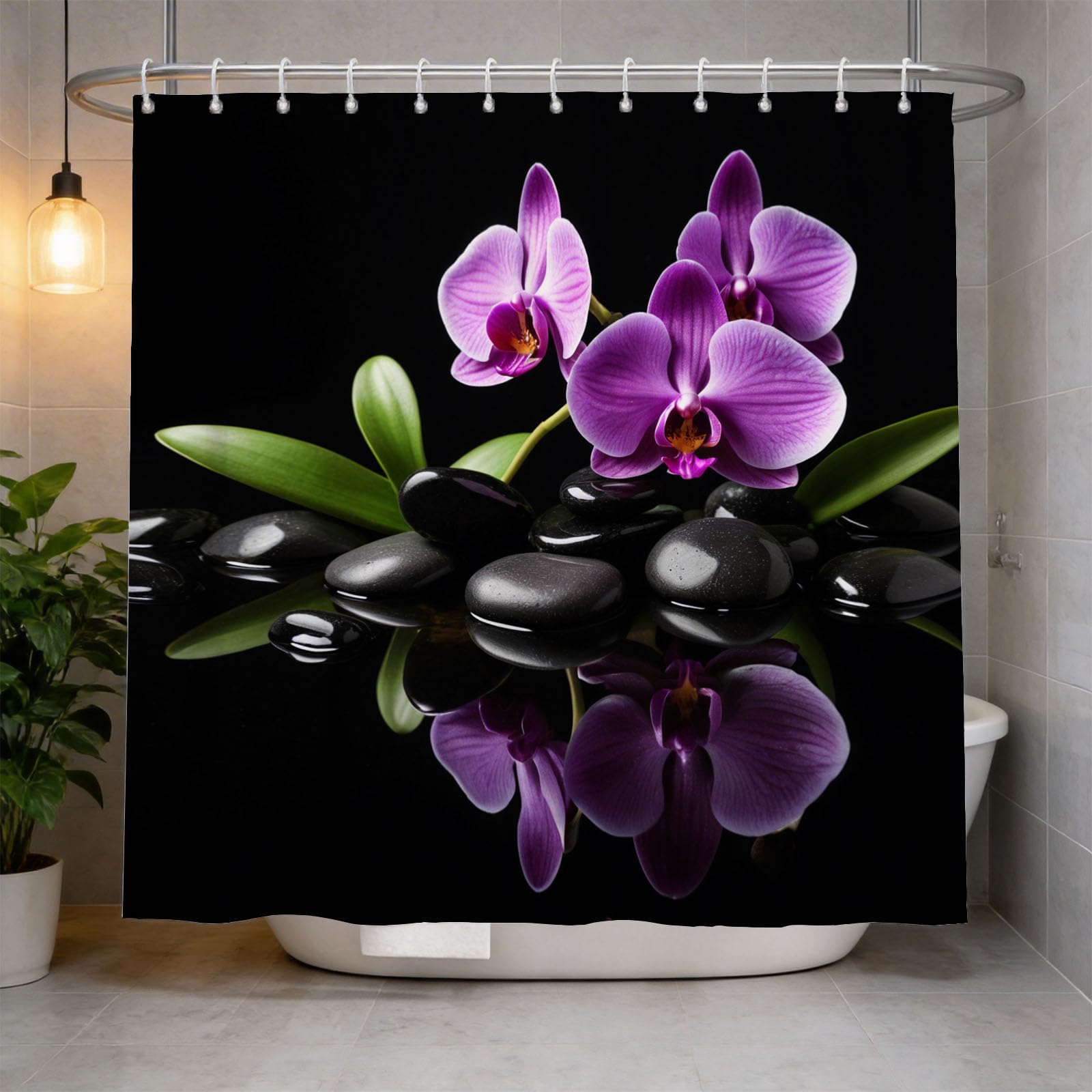 Hongduo 3D Orchid Shower Curtain for Stalls Bathtubs Zen Bathroom Decor Shower Curtain Set Polyester Fabric Waterproof 200x200cm/79X79 Inch with Hooks