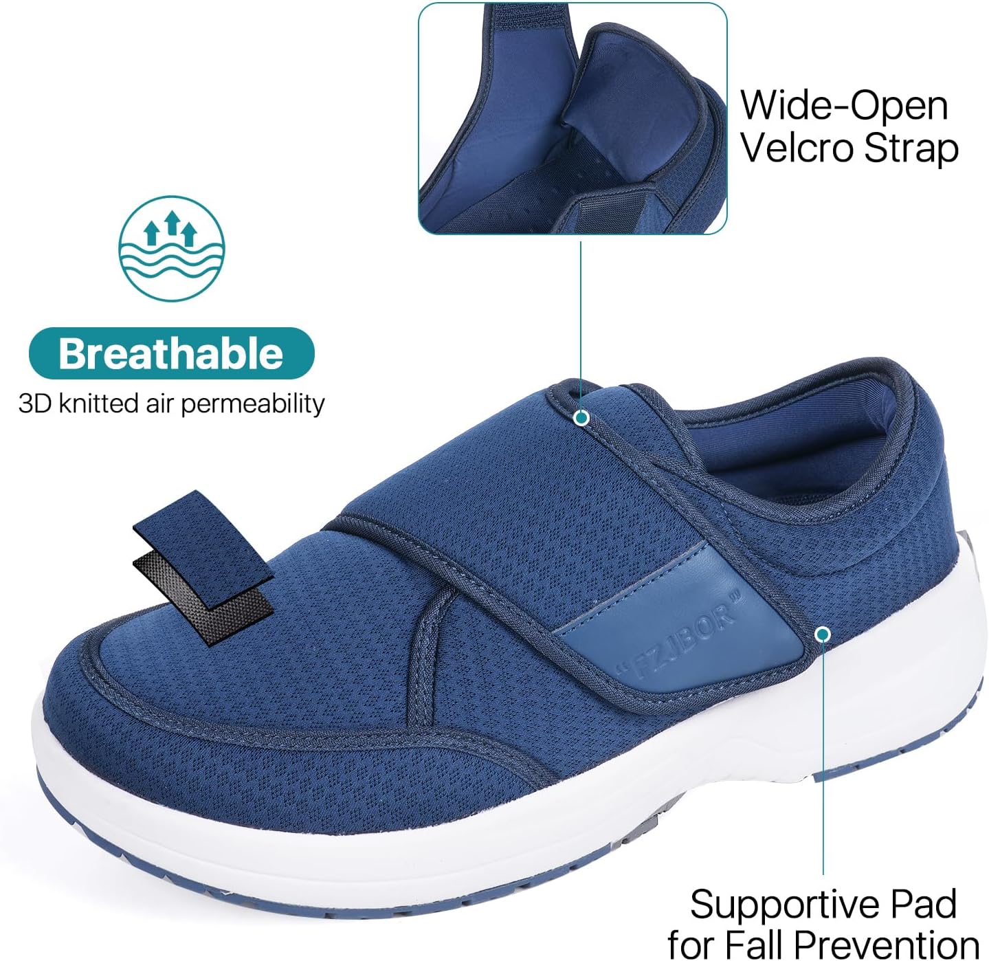 Diabetic Shoes for Men and Women,Adjustable Extra Wide Slip-on Walking Shoes with Arch Support Cushioning Therapeutic for Swollen,Orthopedic Foot Pain Relief, Neuropathy(Black) - Image 4