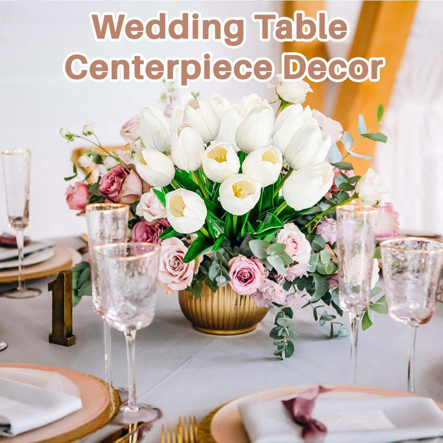 MAQIHAN 10 White Tulips Artificial Flowers - Real Touch Fake Tulips, Realistic Faux Plastic Flowers Bouquet for Home Dining Table Decoration - Image 4