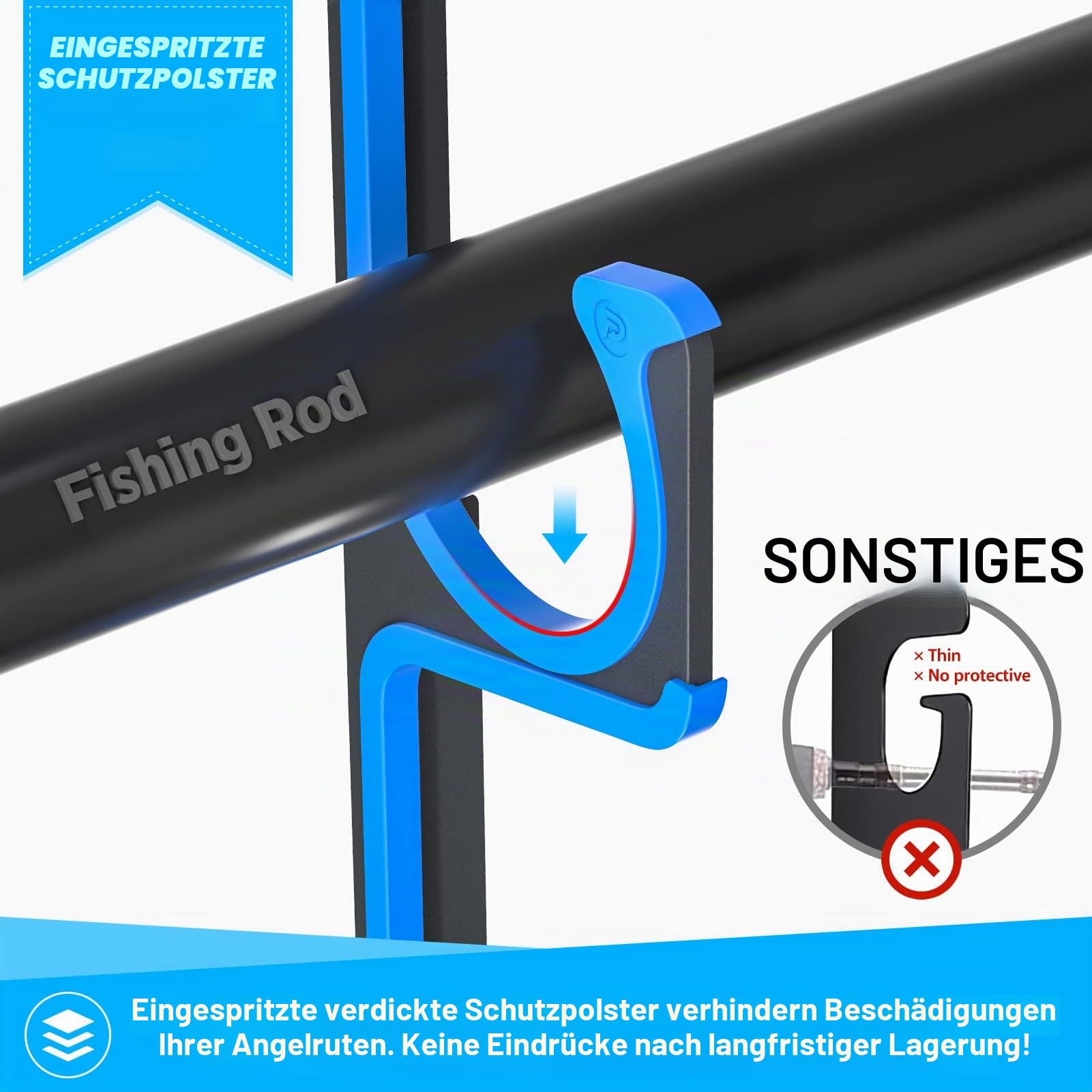 PLUSINNO 2 Stück H5 horizontale Angelruten-/Rutenhalter, Angelrutenhalter für Garage, Wand oder Deckenmontage, Angelrutenhalter, Luftfahrt-Aluminium-Rutenhalter für 10 Ruten oder