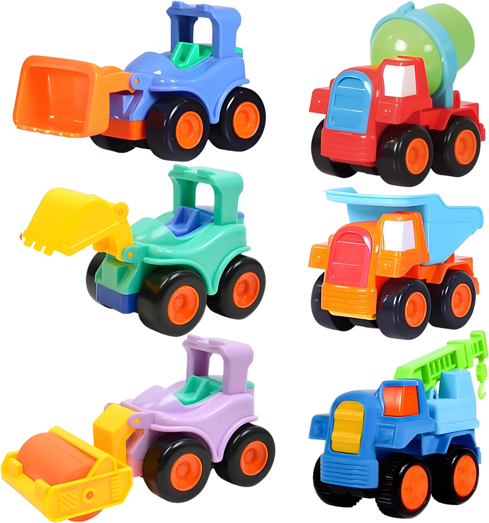 Plastic 6 Pcs Construction Vehicles Push and Go Toy Cars Playset, Truck Model Kit for Children Toddler Kids Mini Engineering Toys (Pack of 6, Multicolor)