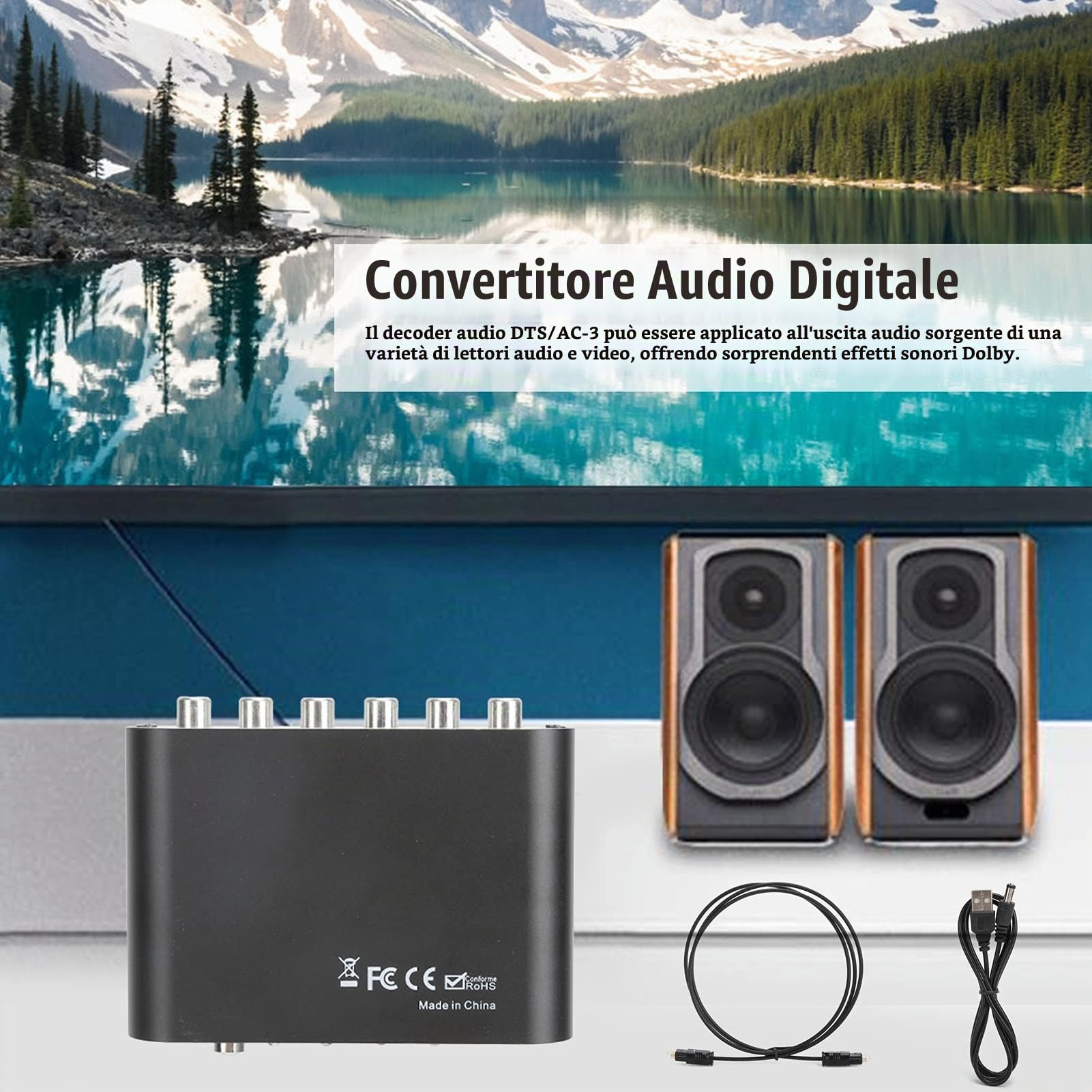Decodificatore Stereo Analogico 5.1CH, Convertitore Ottico Coassiale Digitale AC-3 per TV Home Theater