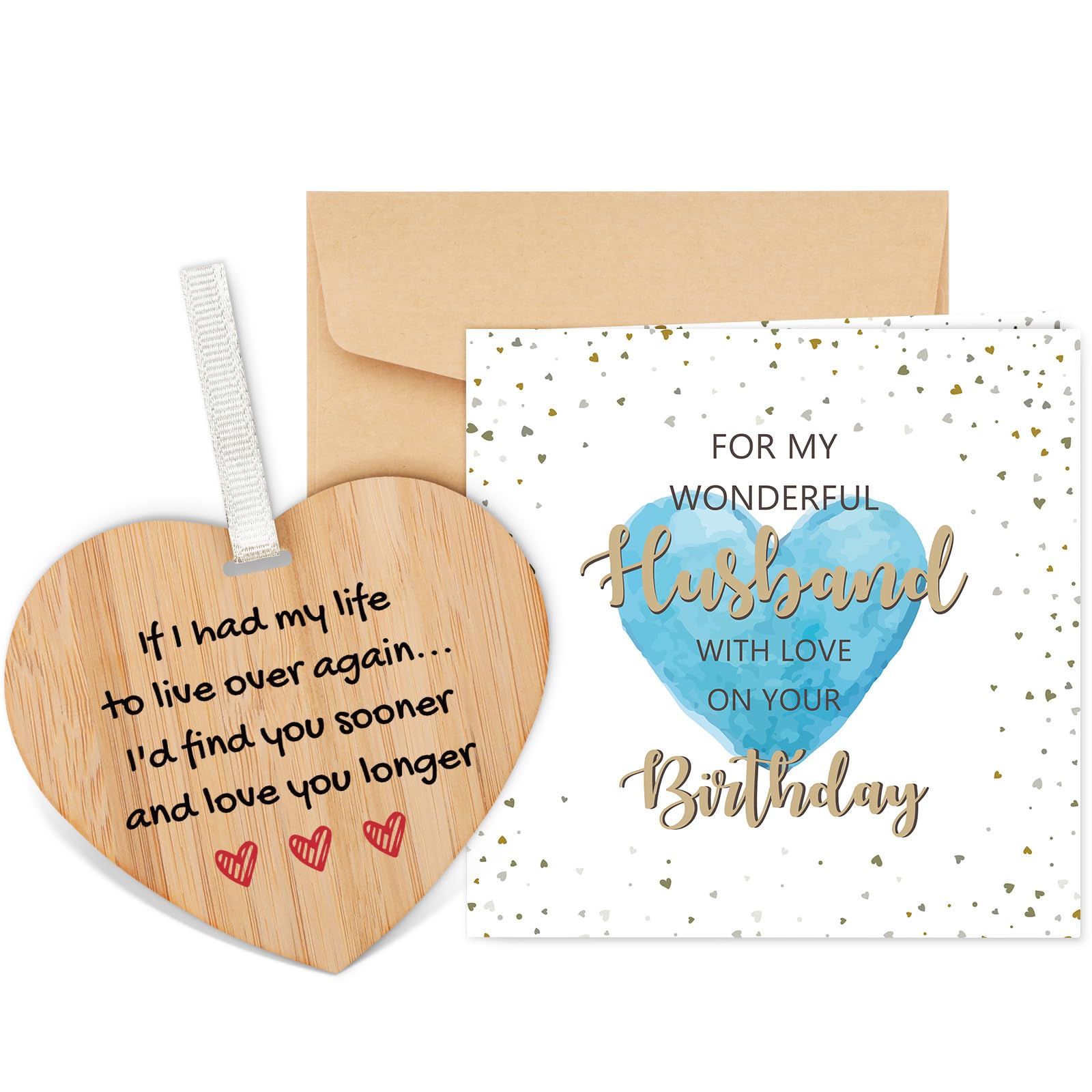 Tulolvae Husband Birthday Card, Wooden Heart Happy Birthday Greeting Cards Gifts for Wonderful Husband from Wife โ image 1