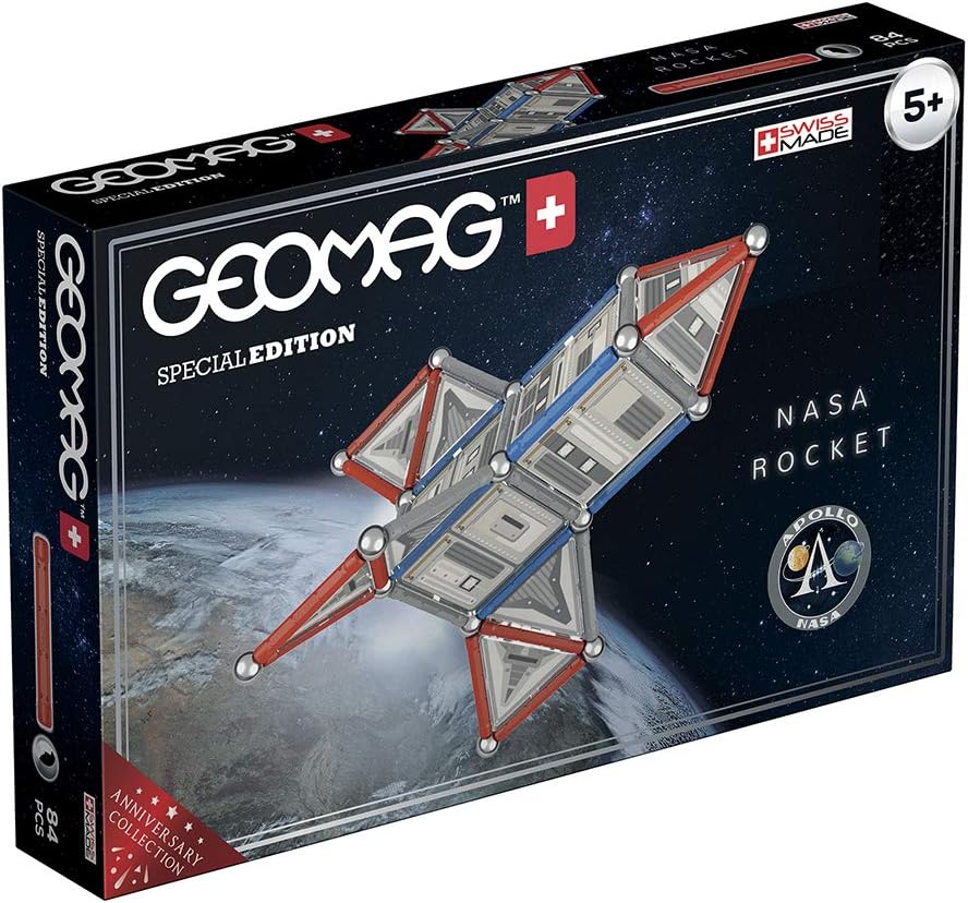 Geomag- 810 Special Edition - NASA Rocket, Magnetic Constructions, White, Grey, Red, 84 Pieces
