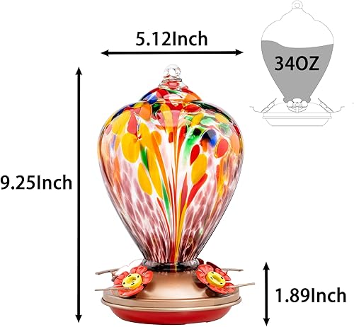 Vista 12 de Muse Garden - Comedero para colibríes para exteriores, vidrio soplado a mano, 34 onzas, foso de hormigas incluido, Comet cometa