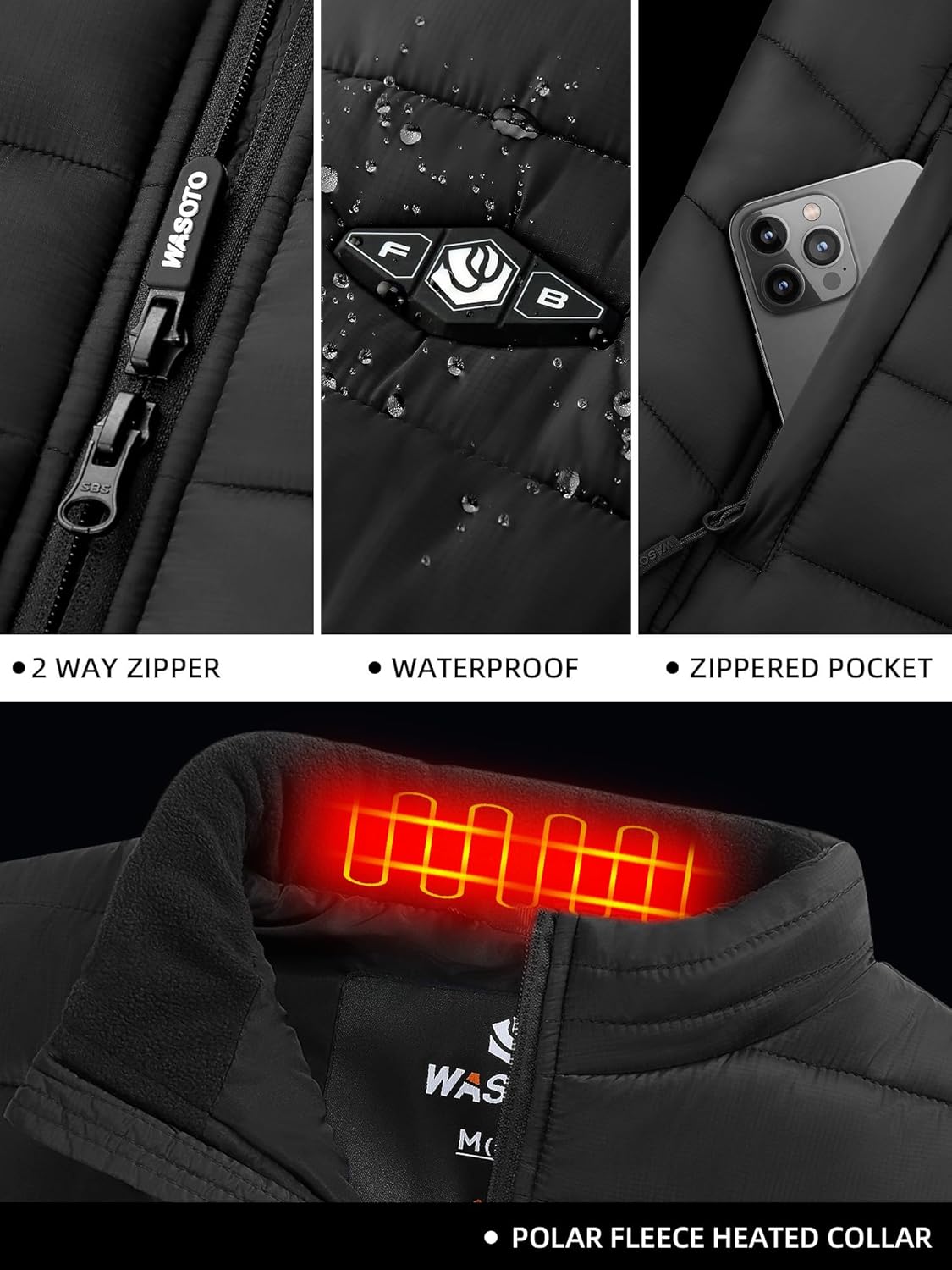 WASOTO Heated Vest for Men with 9V 16000mAh Battery Pack Charger Lightweight for Cycling Glof Hunting - Image 5