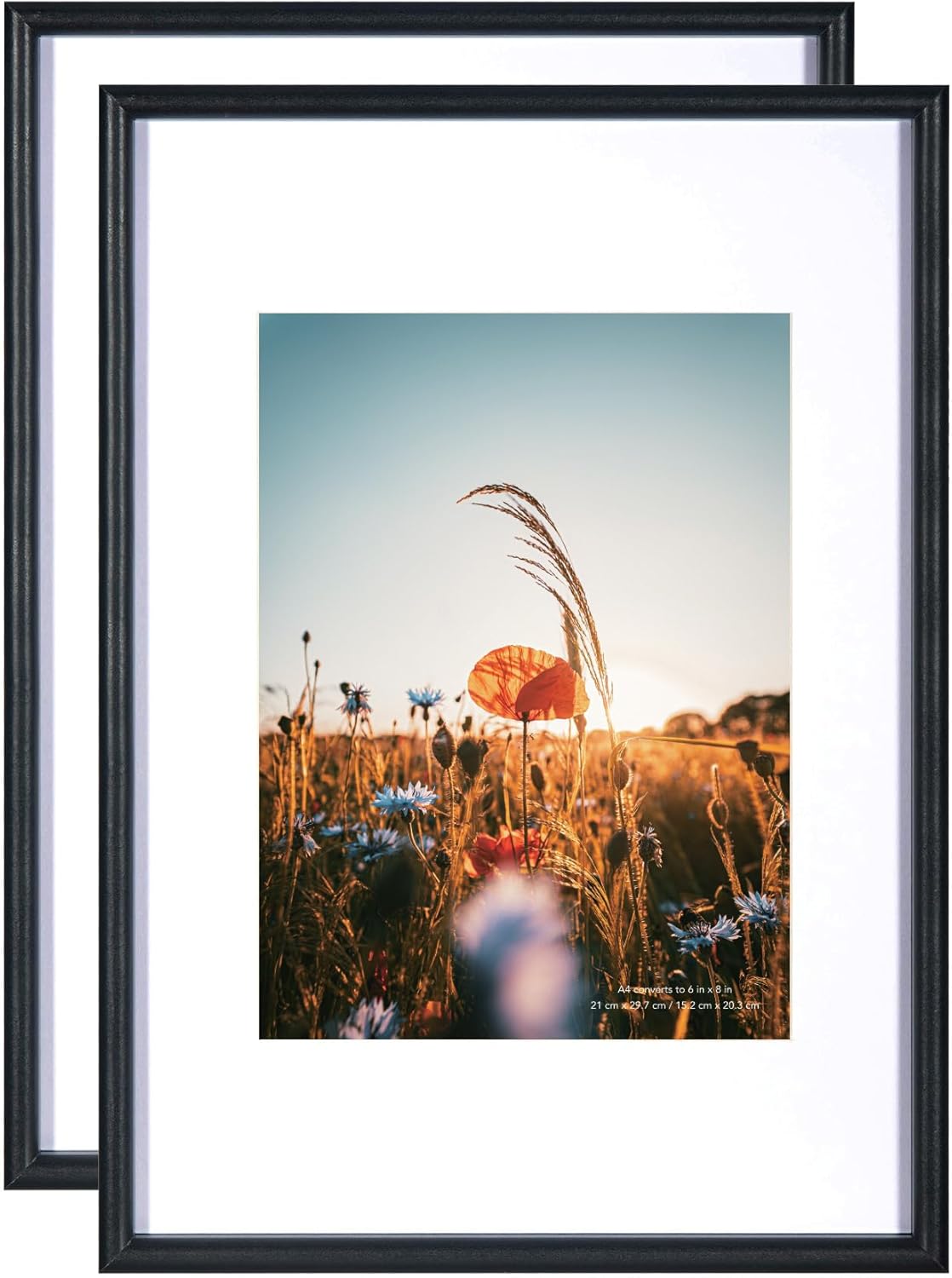 Baoee Black A4 Frames, Picture Frames Set of 2, Display Photo 6x8 with