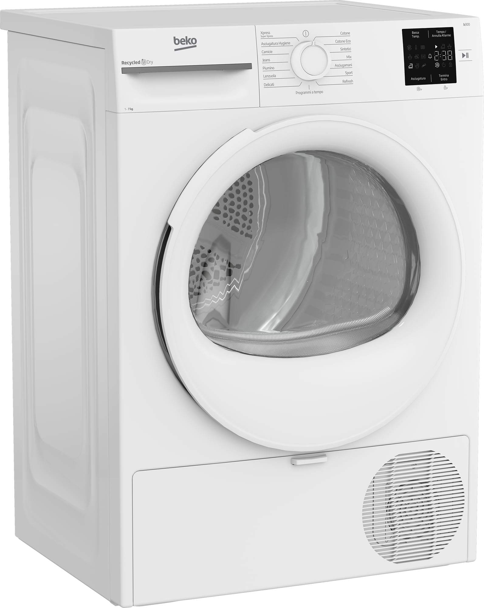 Beko BMT73EW Wäschetrockner, freistehend, 7 kg, Klasse D, digitales Display, 12 Programme, Steam Therapy, Motor 10 Jahre, Weiß – 84,6 x 59,8 x 54,5 cm (H x B x T)