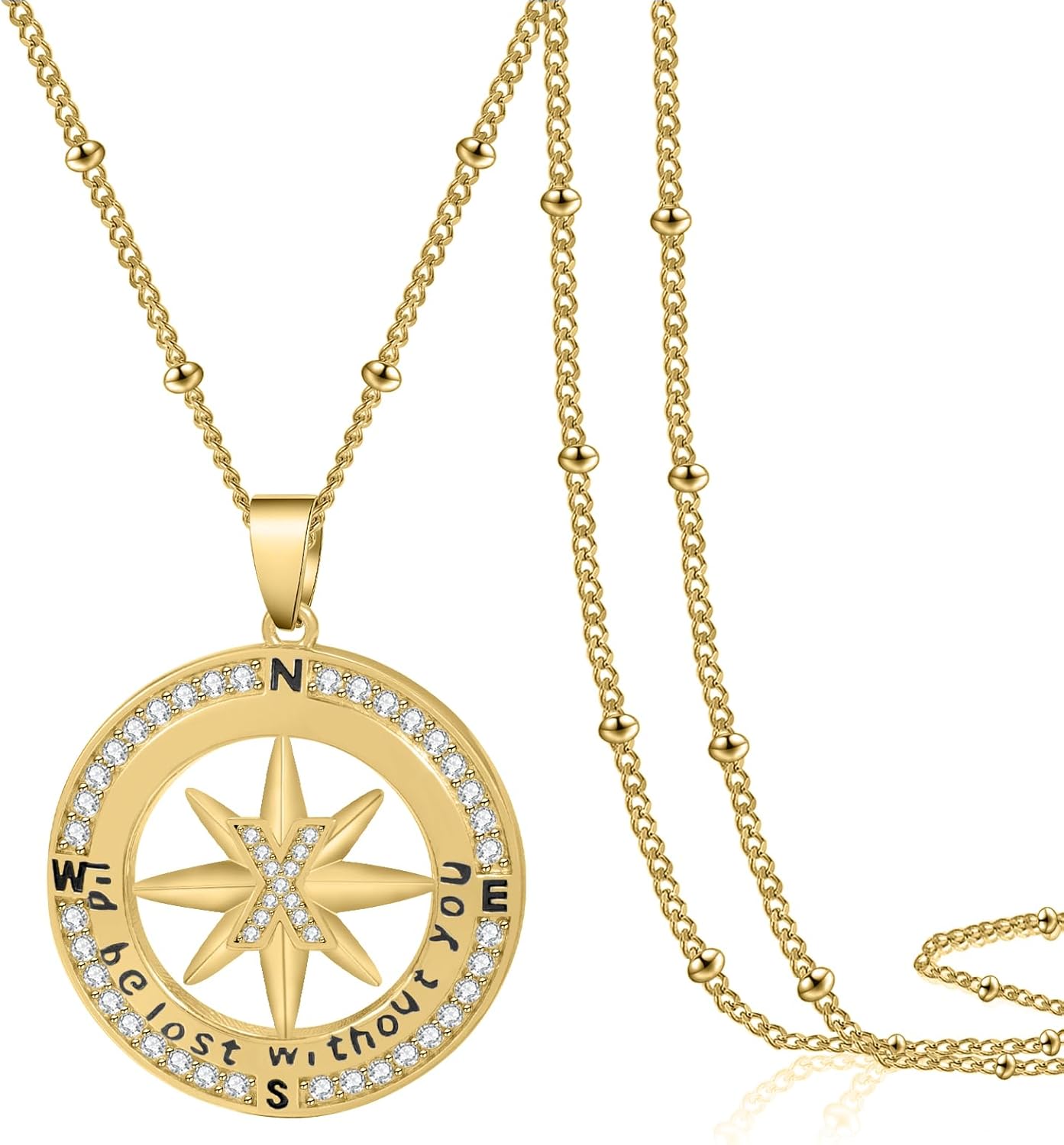 Letter Necklace Gift for Wife, Compass Jewelry Women Wedding Anniversary Girlfriend Birthday Gifts for Her, Girls Necklaces for Daughter Mom Mothers Day, I'd be Lost without You