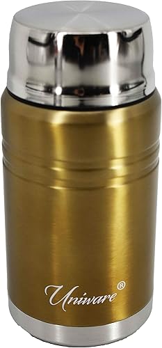 2468GD Uniware - Recipiente de vacío de acero inoxidable de doble pared con cuchara (25.4 fl oz) (dorado)