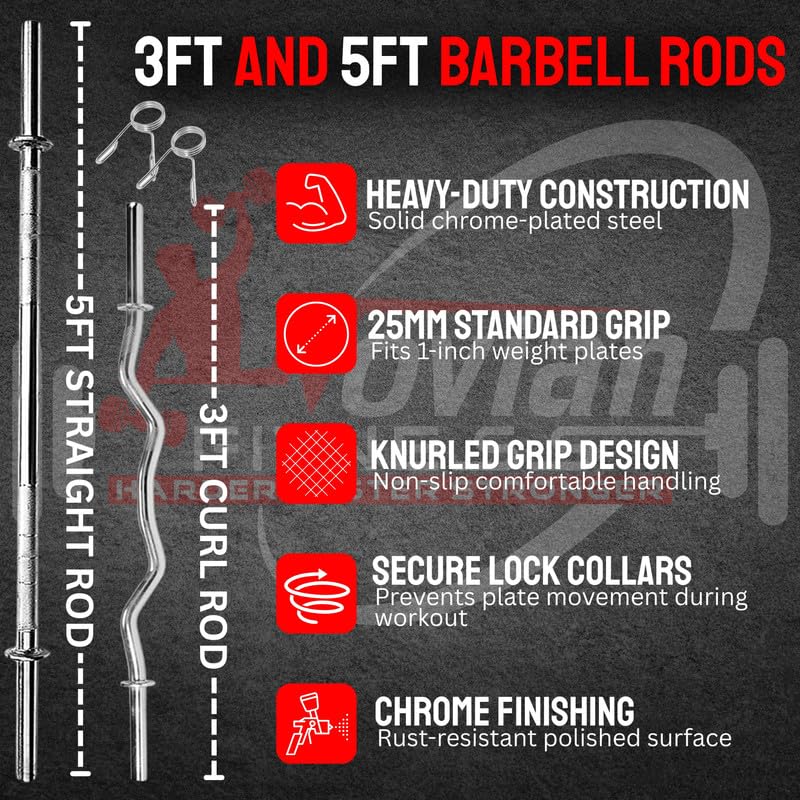 Image of Home Gym Set 40KG, Rubber Weight Plates, Dumbbell Rods & Barbell Rods, Curl & Straight Barbell Rods, Hand Grips, Jump Rope, Gym Gloves - Full Body Workout Fitness Kit for Men & Women