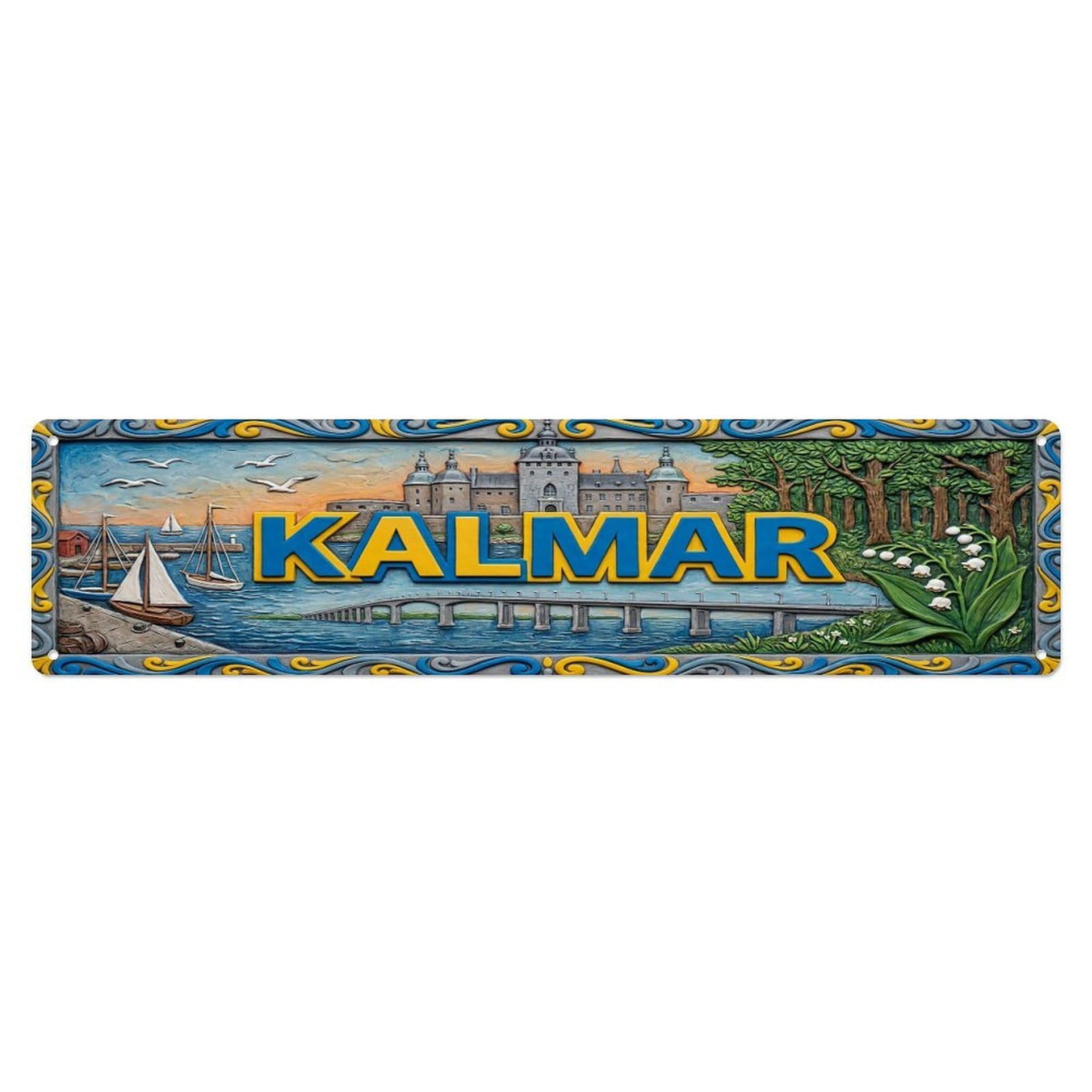Gead 4X16inch Style Vintage Kalmar Sweden Flag Pattern Metal Tin Sign