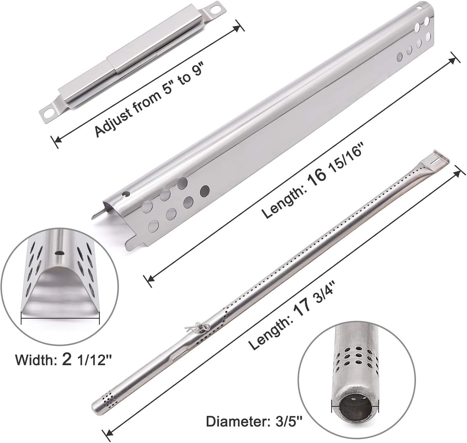 Grill Replacement Parts for Charbroil 463347017, 463377017, 463275517, 463673517 Gas Grills, Grill Burner Tubes & Heat Plates and Adjustable Crossover Tubes Kit for CharBroil Performance Grills