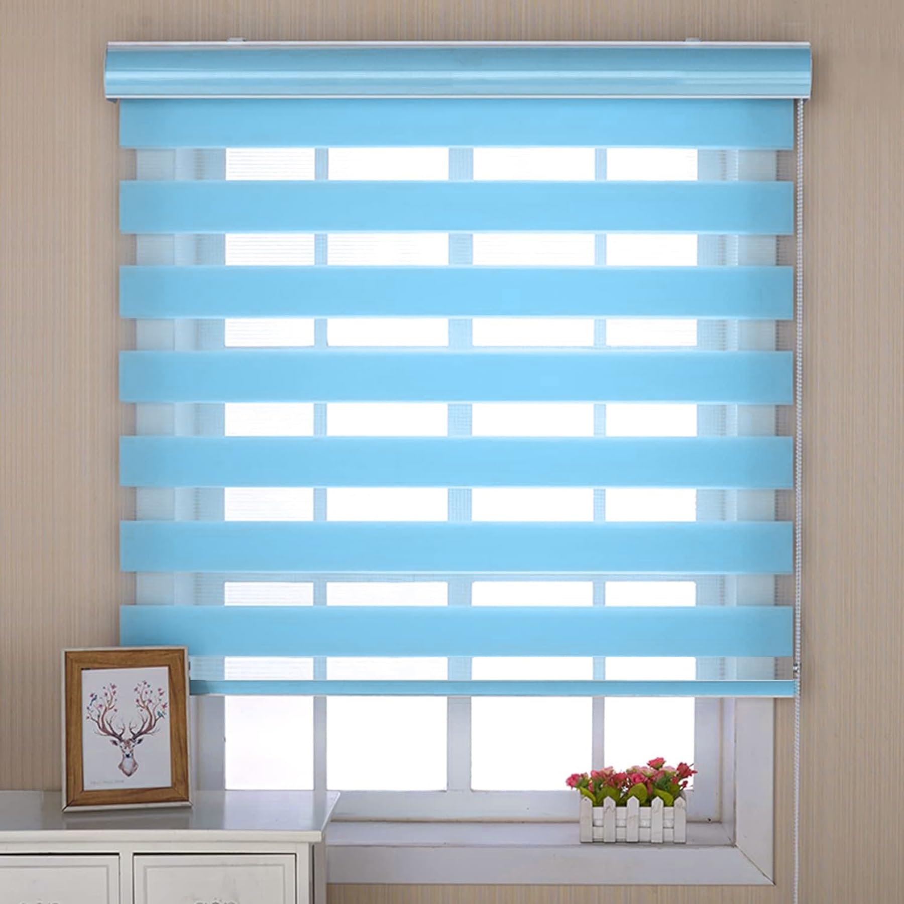 Blackout Roller Blinds 55 x 245 cm Plain Colored Uv-Resistant Straight Edge Dim-Out Roller Blind Easy to Use with Install Accessories for Window and Door, Blue