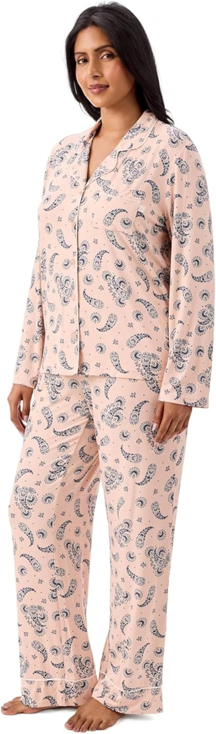 Martha Stewart Cooling Rayon Pajama Set for Women | Long Sleeve, Button-Down Style for Cool, Comfortable Coverage