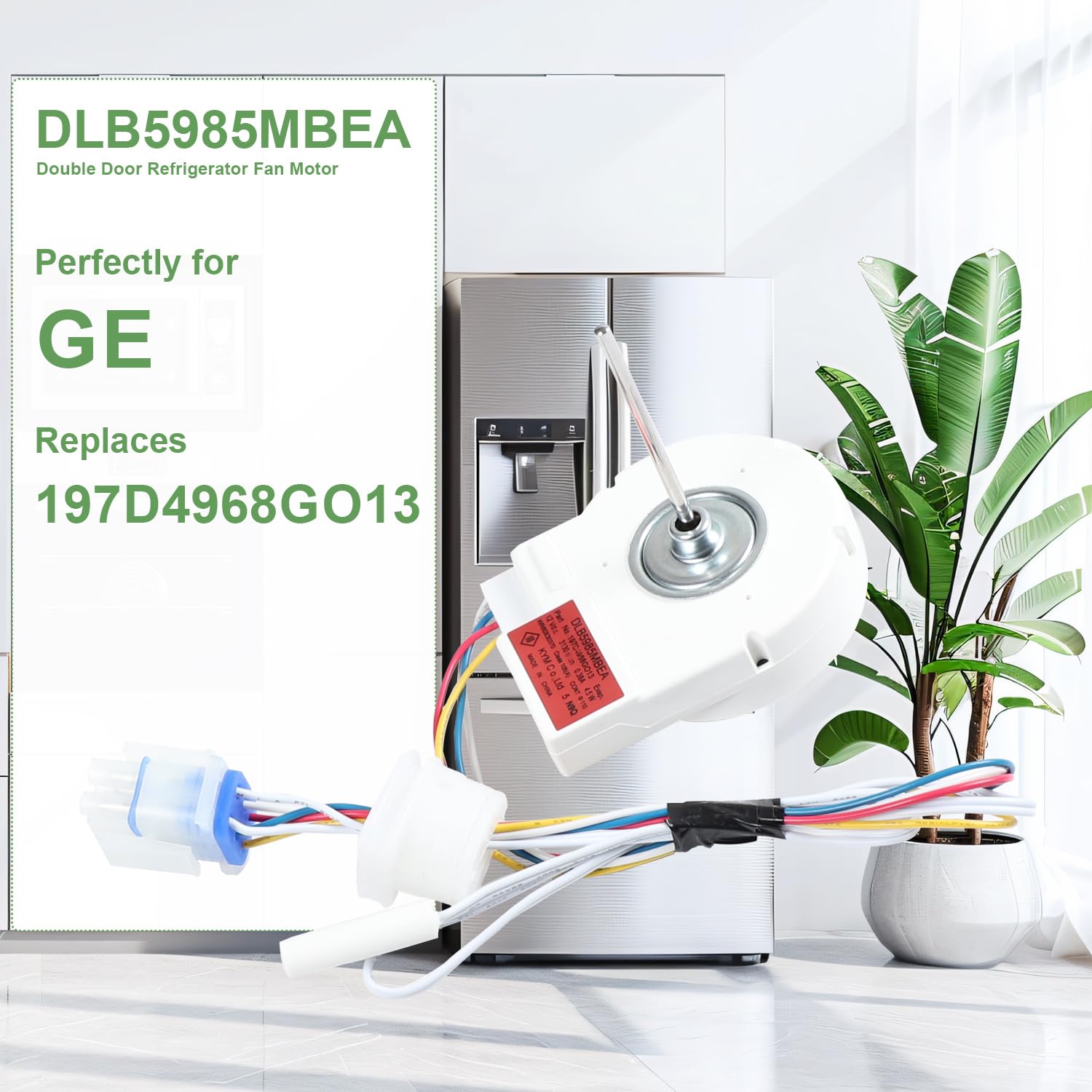 DLB5985MBEA Refrigerator Evaporator Fan Motor Replacement for GE Double Door Refrigerator Freezer Part Number 197D4968GO13 197D4968G009 Replaces WR60X30370