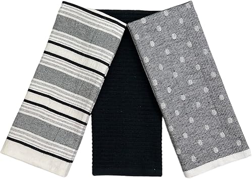 Miniatura 184 de Toallas de cocina verde salvia: 100% algodón paño de limpieza suave secado absorbente textura Terry Loop, juego de 3 multiusos para uso diario Negro