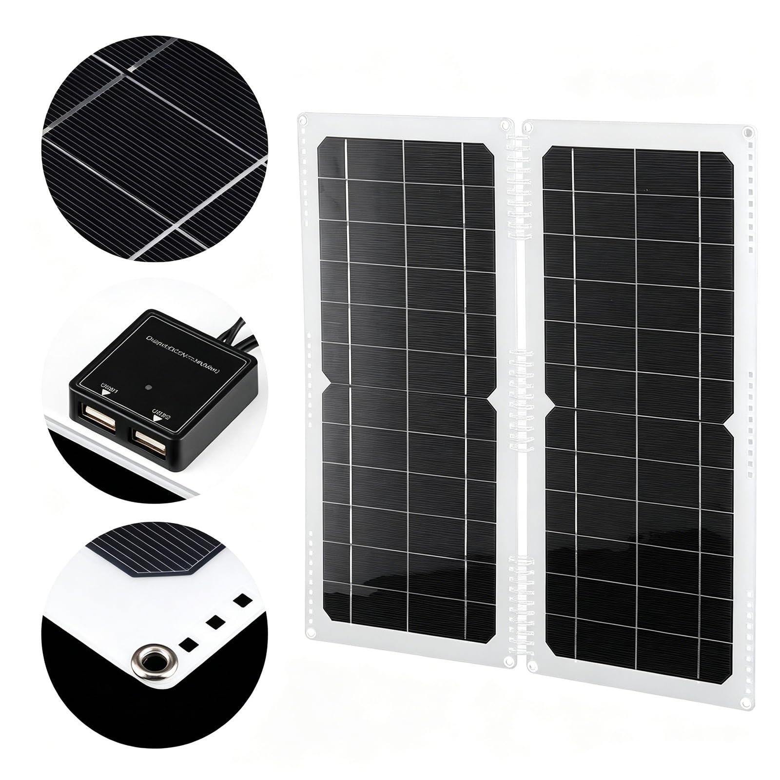 Panneau Solaire éTanche, Haut Rendement Conversion, Chargeur Solaire Pliable Et Portable En Polycristallin avec ContrôLeur Et Accessoires pour Camping-Cars Bateaux Remorques Caravanes,Black