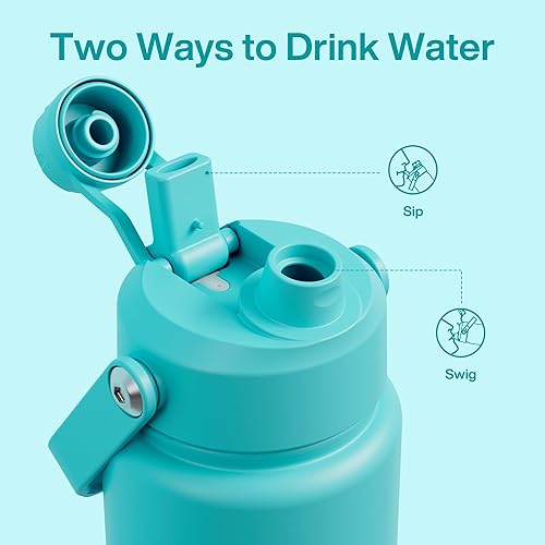 Miniatura 884 de ENCOOL Botella de agua aislada con popote, de acero inoxidable, a prueba de fugas, sin BPA, al vacío de doble pared que se mantiene fría durante 24