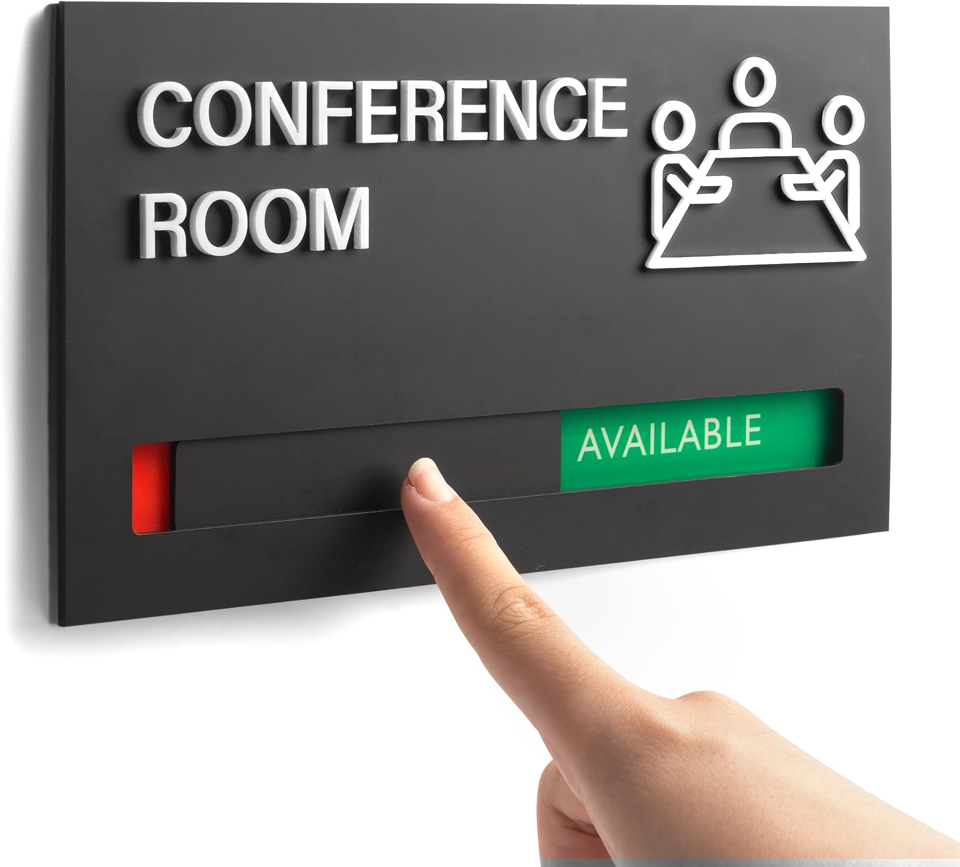 Conference Room Door Sign With Slider - Reusable Whiteboard & Paper Insert, Brushed Silver, No-Drill Adhesive