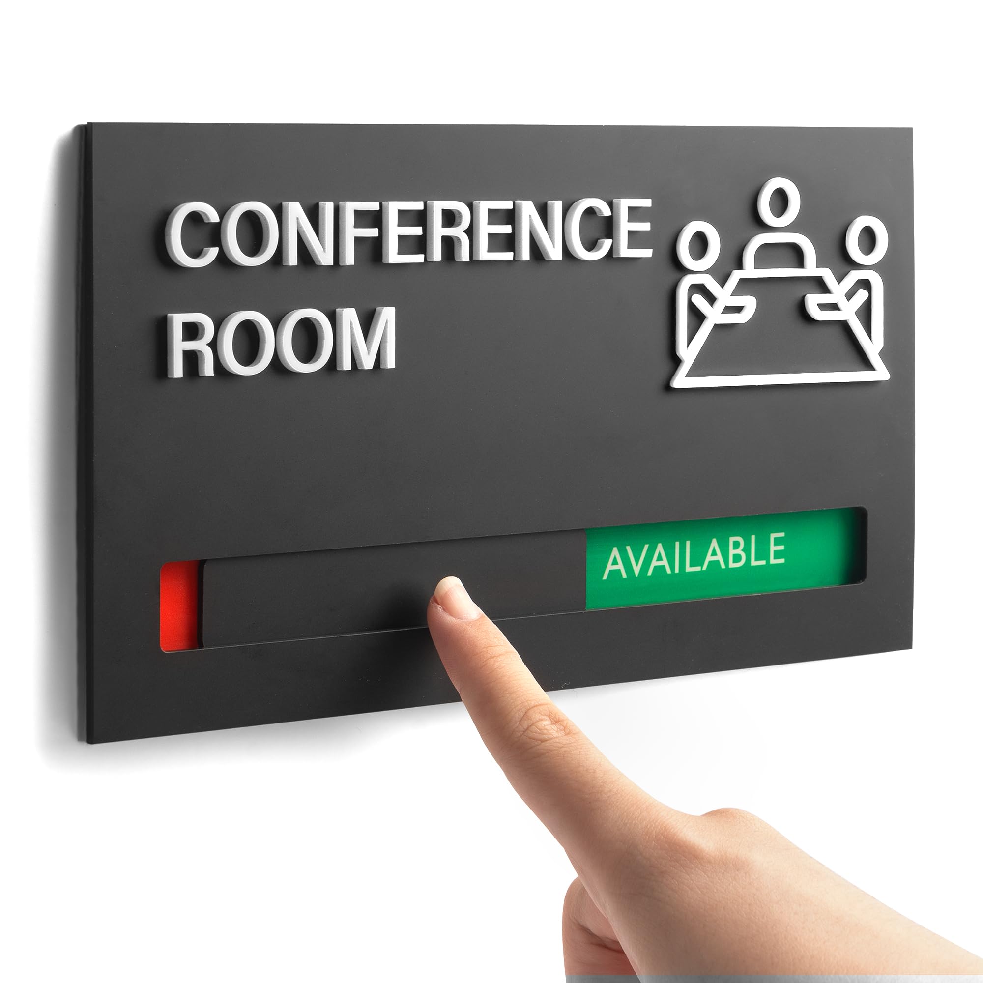 Office Conference Room Door Signs, Meeting in Progress Door Sign, In Use Available Slider Indicator - Occupied or Vacant Status, 8.8" x 4.9"